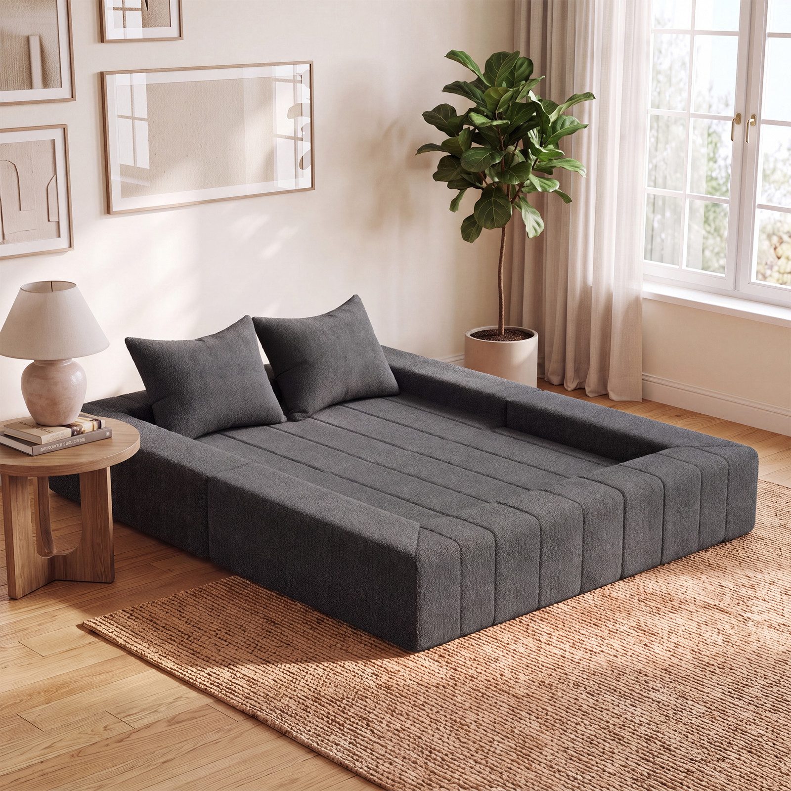 HOMALL Sofa Teddy-Bouclé-Stoff Vollschaumcouch mit Vakuum-Kompression, (Klappbares Schlafsofa,Couch 2 Sitzer mit 2 Kissen,kein Aufbau notwendig) – Bild 2 von 5