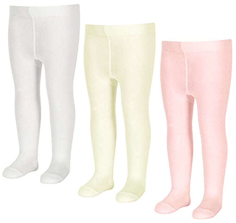 Strumpfhose Baby Strumpfhosen 3er Pack in Weiß Rosa Creme