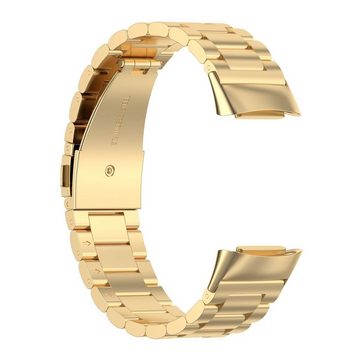 Wigento Smartwatch-Armband Für Fitbit Charge 6 / 5 Style Stahl Ersatz Armband Smart Uhr Gold