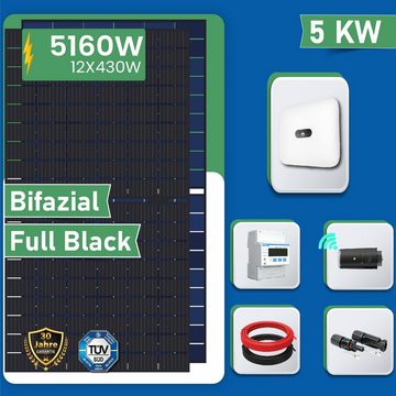 EPP.Solar Solaranlage 5160W Photovoltaik Solaranlage Set mit 12x430W Bifaziale Solarmodule, (Komplettset und Huawei SUN2000 5KTL M1 HC Hybrid Wechselrichter)