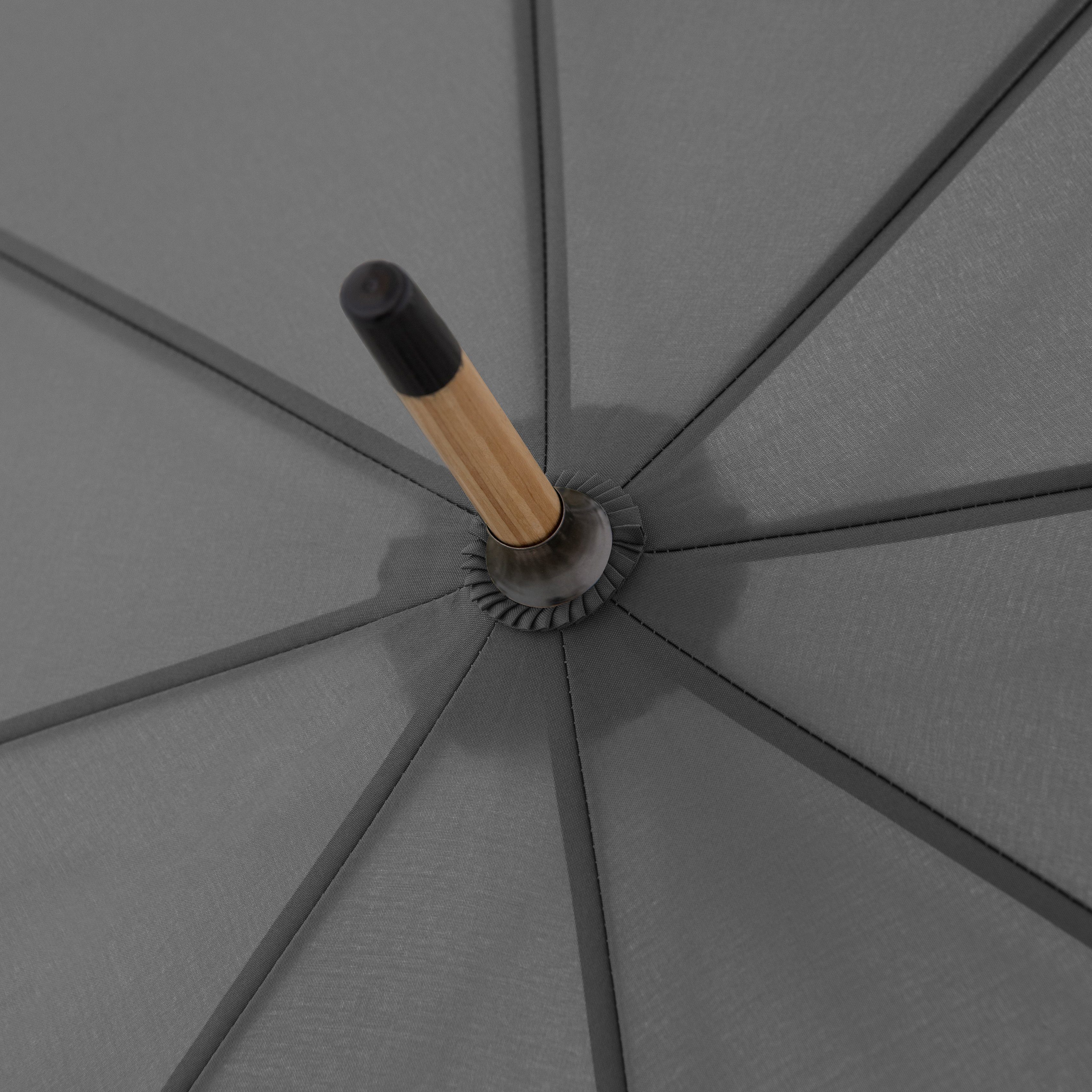 slate doppler® Stockregenschirm grey, Material aus Holz nature mit aus Schirmgriff recyceltem Long,