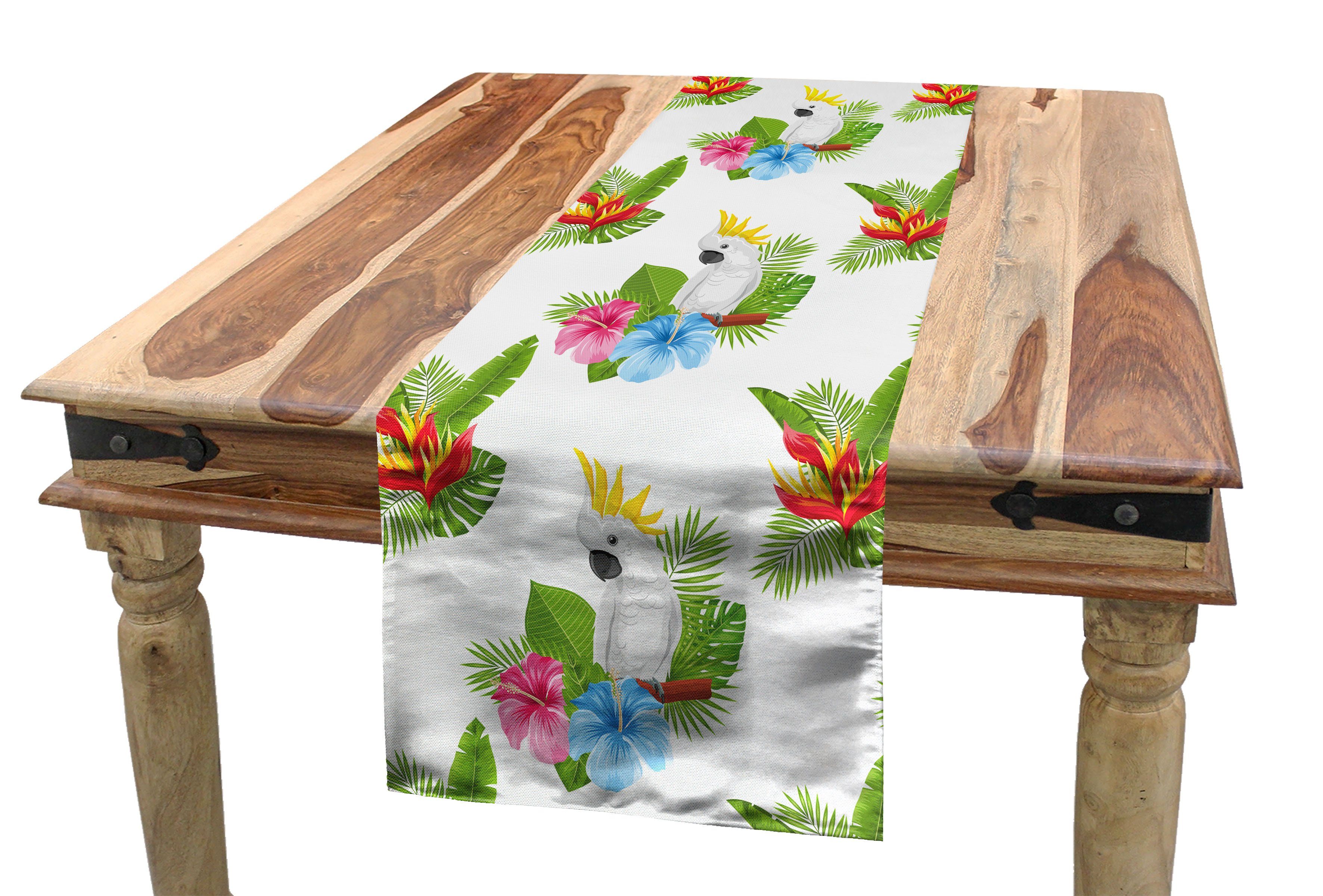 Küche und Luau Tischläufer, Tropical Esszimmer Dekorativer Rechteckiger Abakuhaus Petals Tischläufer Cockatoo