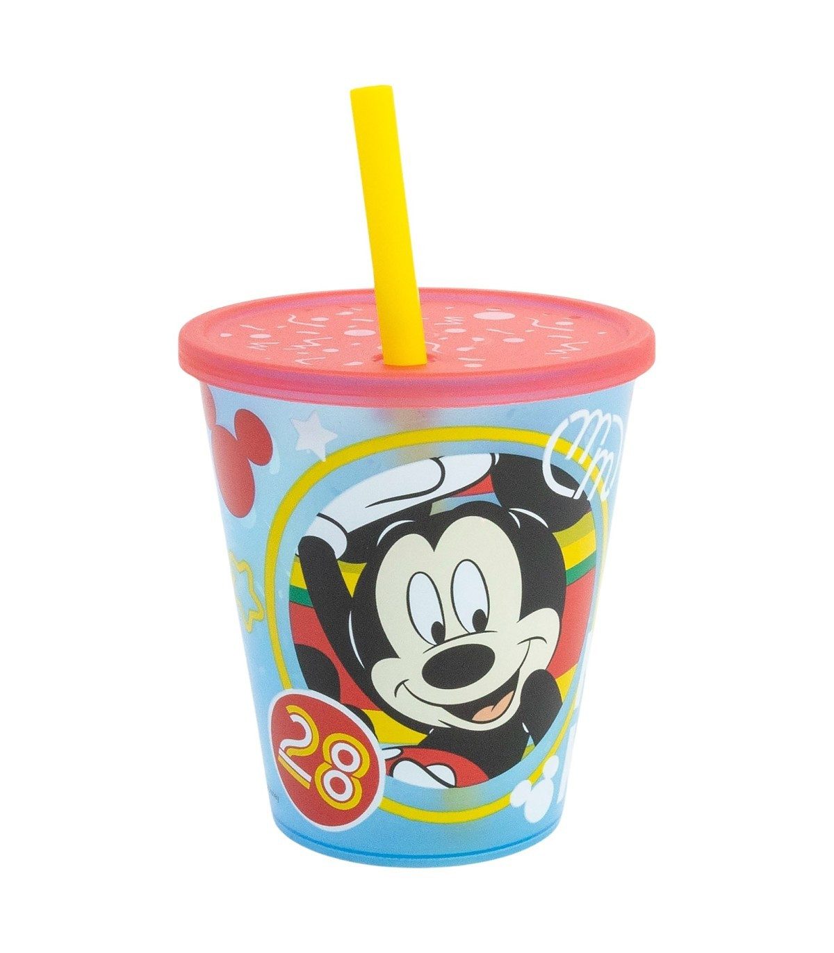 Disney Mickey Mouse Becher Kinder Becher Set 4 teilig 285 ml Becher mit Trinkhalm, 4-tlg.