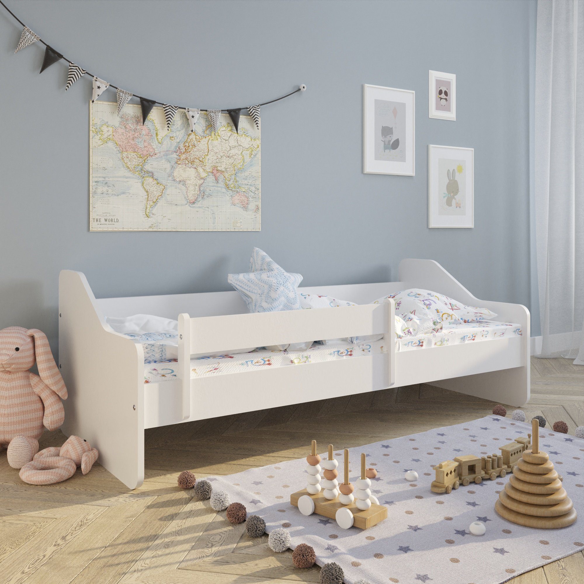 Kids Collective Kinderbett Matratze, Lattenrost, cm, in Bett, 160x80 80x160 80x180 mit weiß, Schublade Mädchen & Jungen Rausfallschutz optional