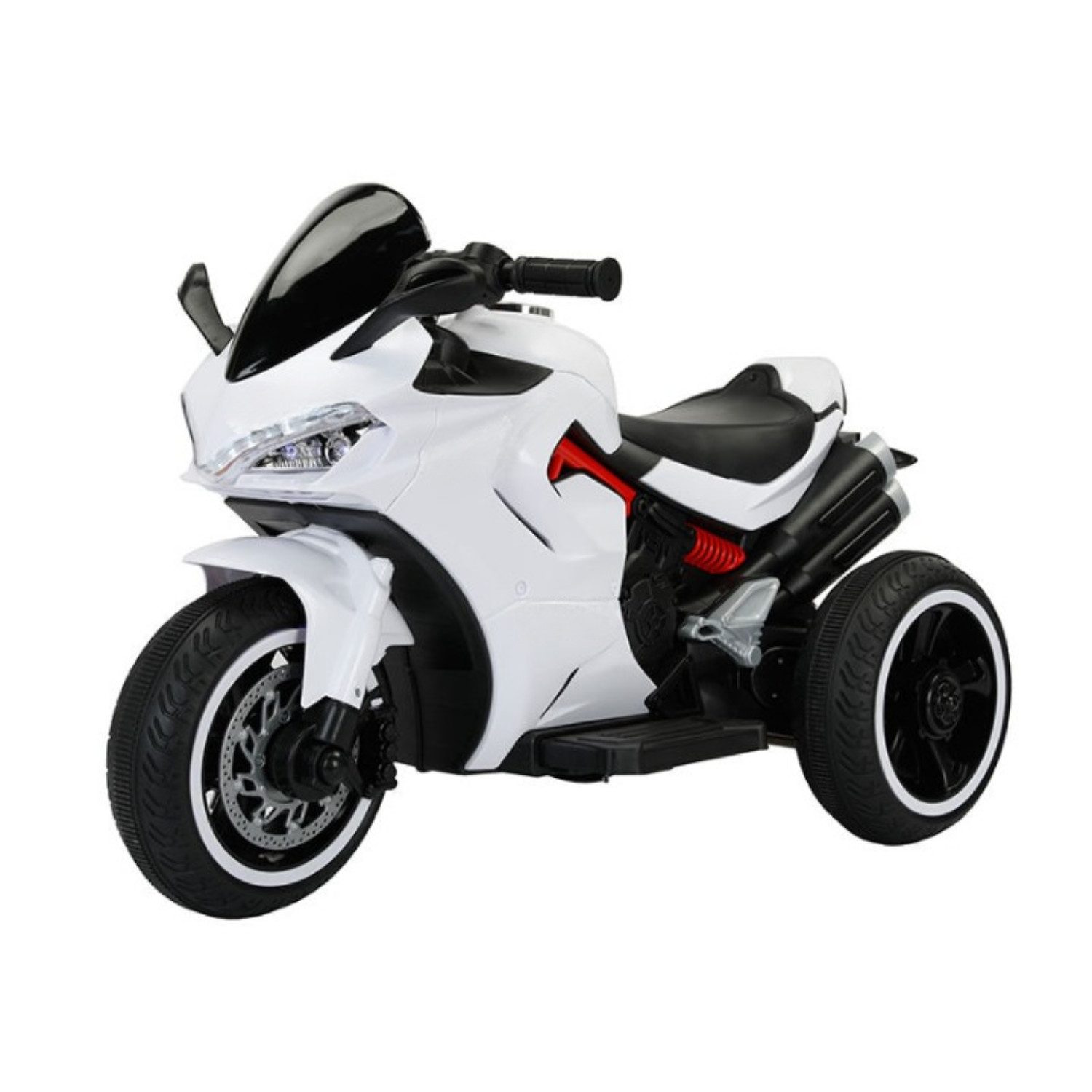 BoGi Elektro-Kindermotorrad 12V, 3-Rad, mit Sound & Licht – in 5 Farben, Farben: Schwarz, Weiß, Rot, Blau, Pink & edel lackiertes Grau