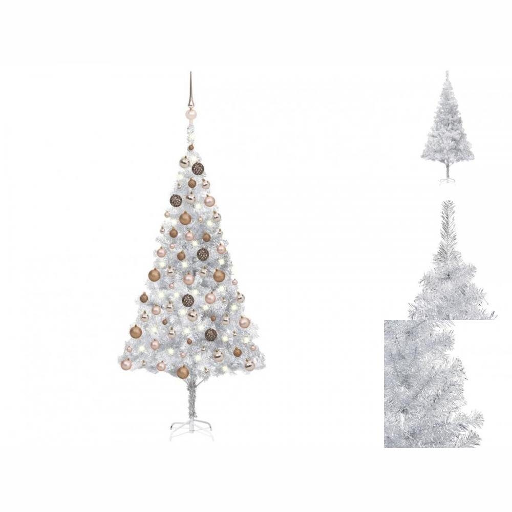 vidaXL Künstlicher Weihnachtsbaum Künstlicher Weihnachtsbaum mit LEDs Kugeln Silbern 180cm PET
