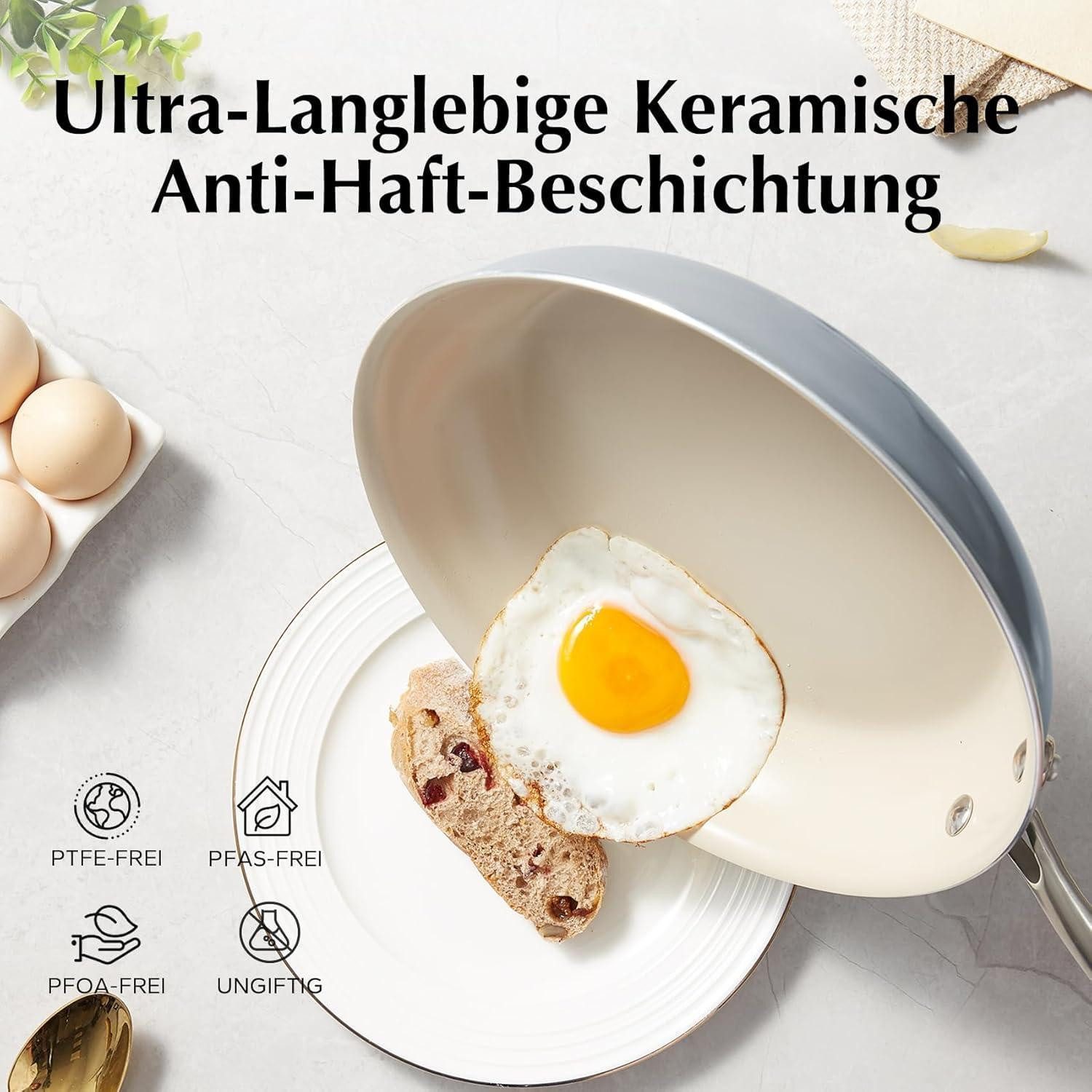 LuxusKollektion Pfannen-Set Keramik Pfannenset Induktion Antihaft 20/24/28 cm Blau