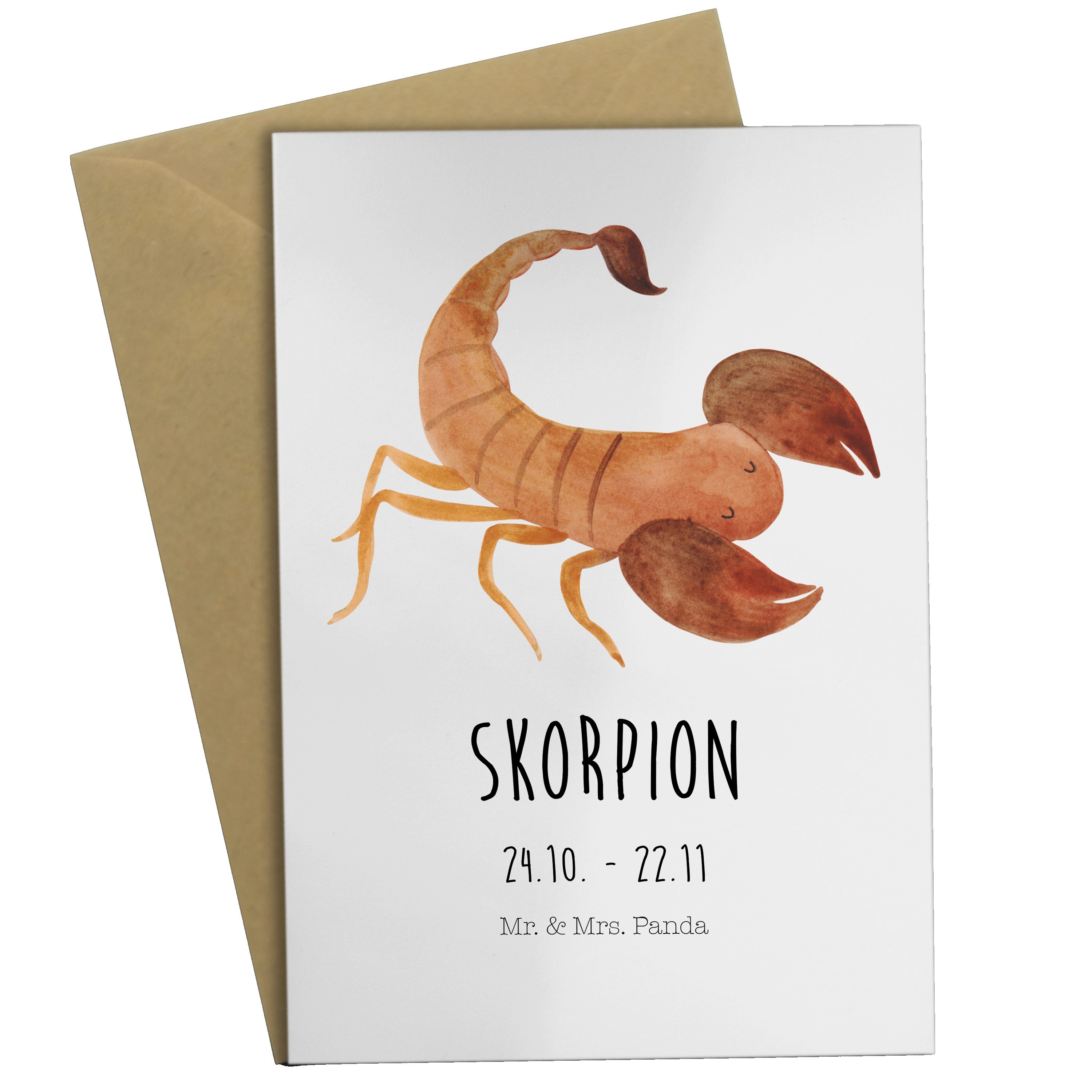 Mr. & Mrs. Panda Grußkarte Sternzeichen Skorpion Classic - Weiß - Geschenk, Horoskop, Tierkreisz
