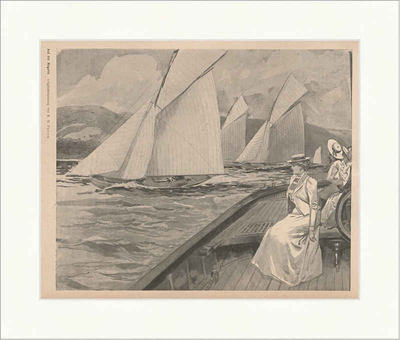 Kunstdruck Auf der Regatta R. M. Paxton Segelschiffe Meer Frauen Boote F_Vintage, (1 St)