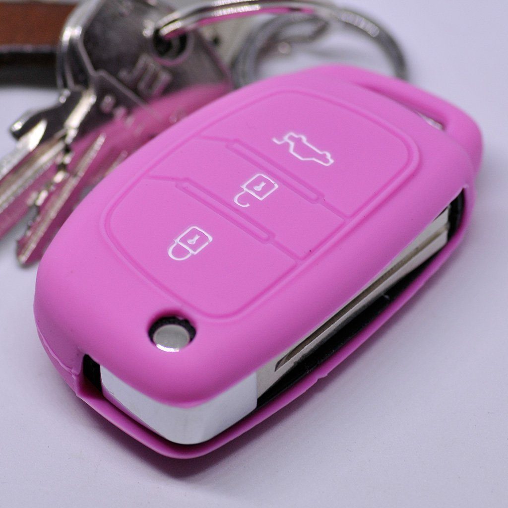 mt-key Schlüsseltasche Autoschlüssel Softcase Silikon Schutzhülle Rosa, für Hyundai i10 i20 i40 ix25 ix35 Tucson Accent Ioniq Sonata Santa Fe