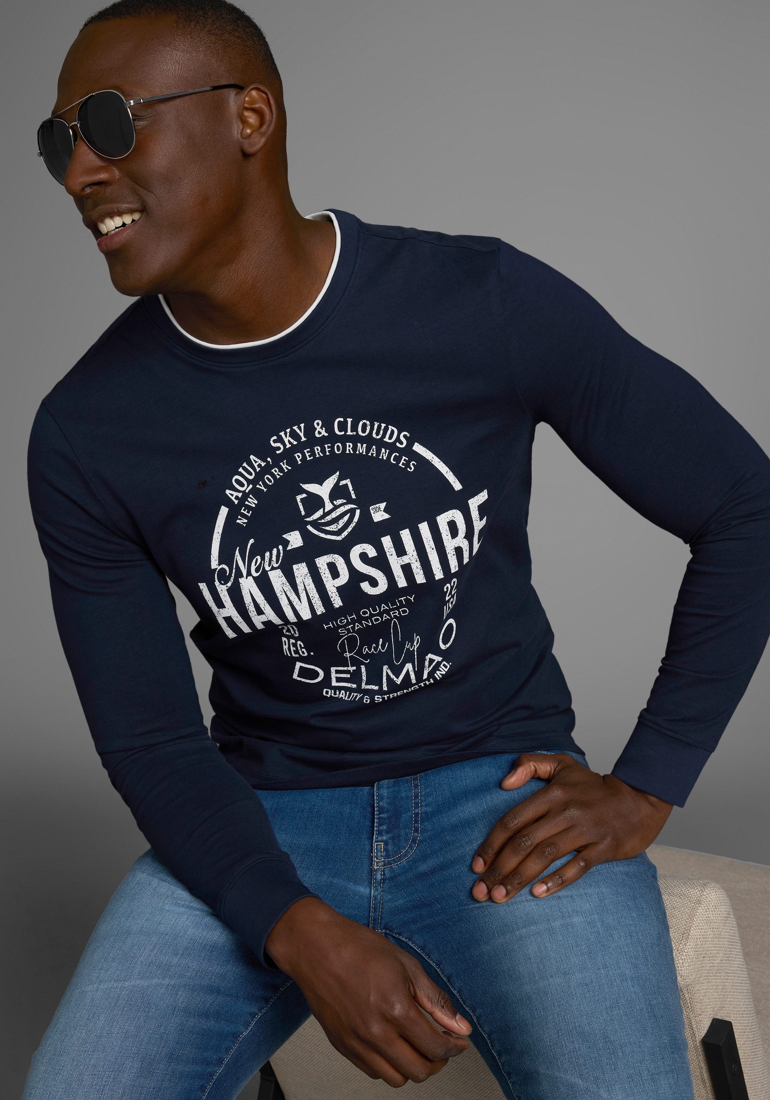 DELMAO Langarmshirt mit modernem Print - NEUE KOLLEKTION günstig online kaufen