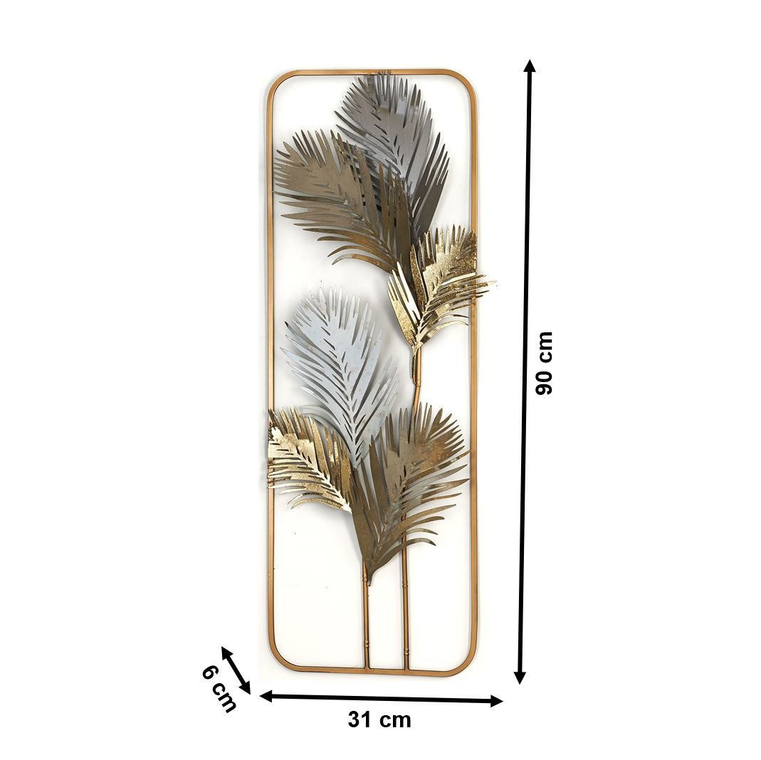 Kobolo Wandbild Metallbild Wanddeko - ILIOS - aus Metall in gold und weiß, Pflanzen, im Used Look