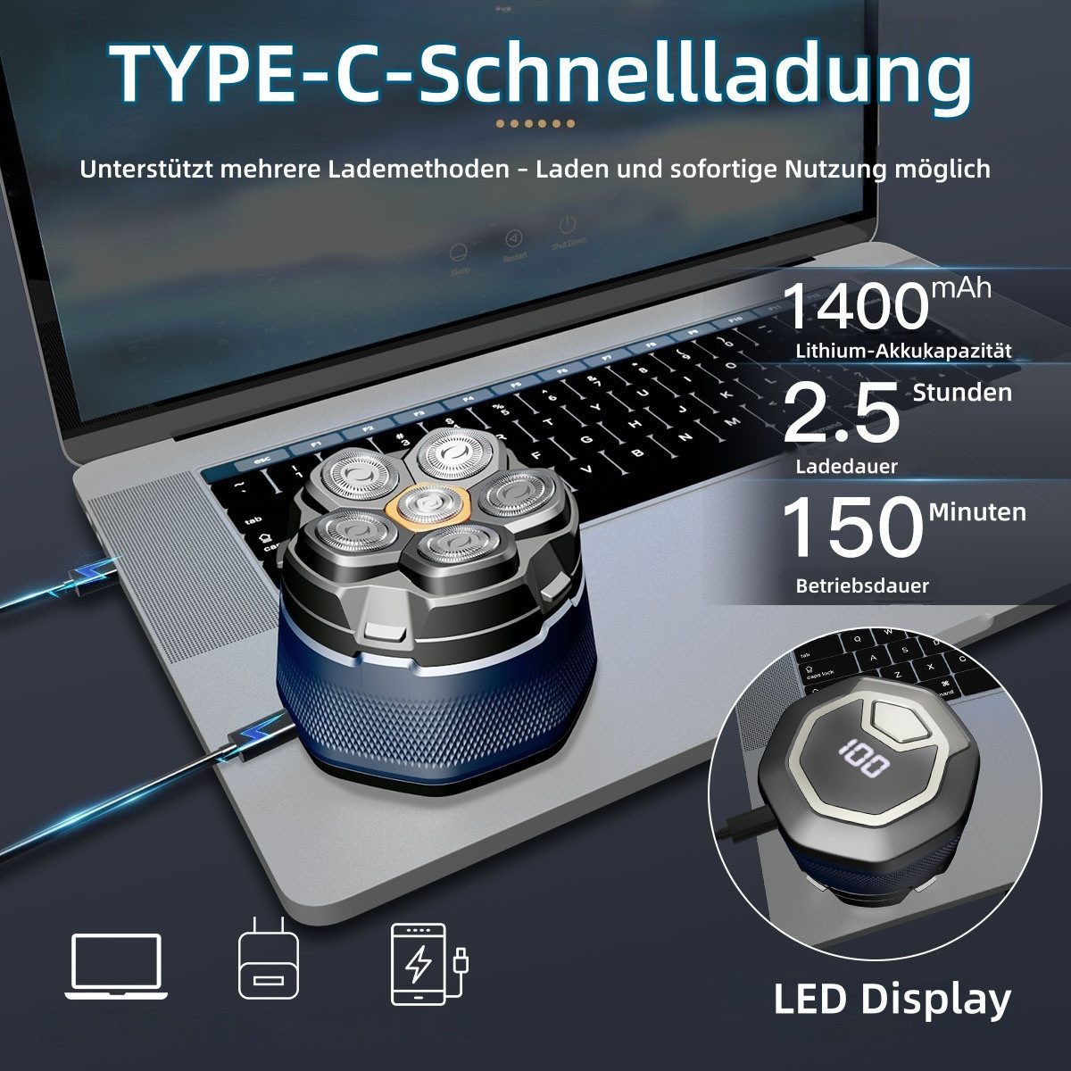 Scttomon Haarschneider FK-8750, Set aus Elektrorasierer und Haartrimmer, Blau – Bild 4 von 5