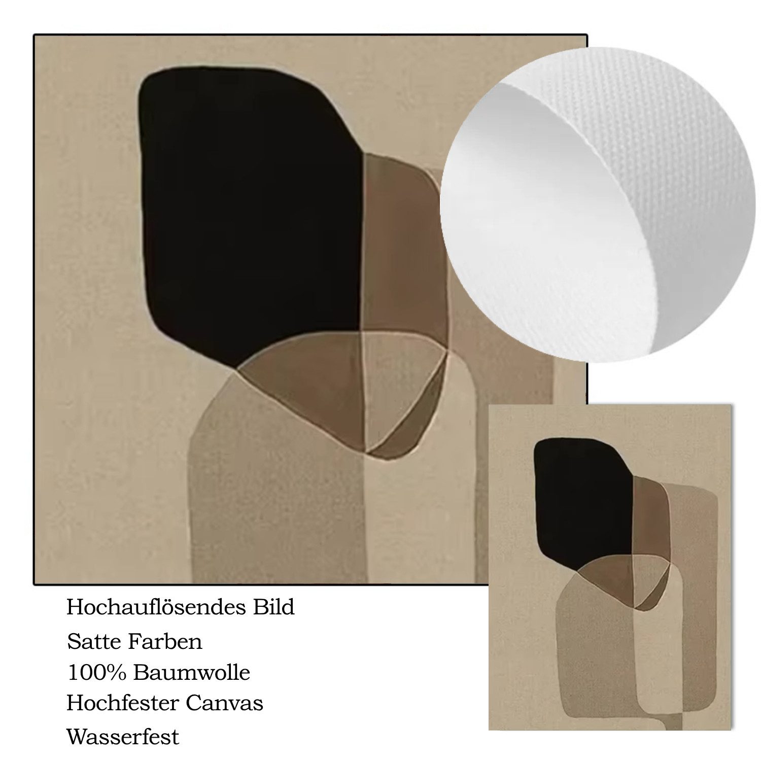 TPFLiving Kunstdruck OHNE RAHMEN, Nordic Art - Geometrische Formen und Strukturen in 3D Wirkung - (Leinwandbild XXL), Farben: Farben: Beige, grau, schwarz - Größe: 20x30cm