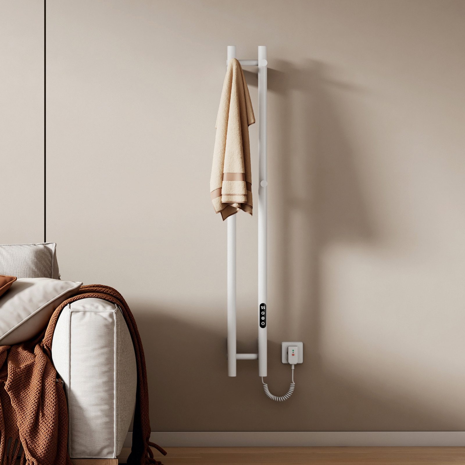 EMKE Badheizkörper Elektrischer Handtuchheizkörper Designheizkörper mit Smart / WLAN /App, Elektrischer Handtuchwärmer 145W LED-Display Thermostat Timer 120 cm