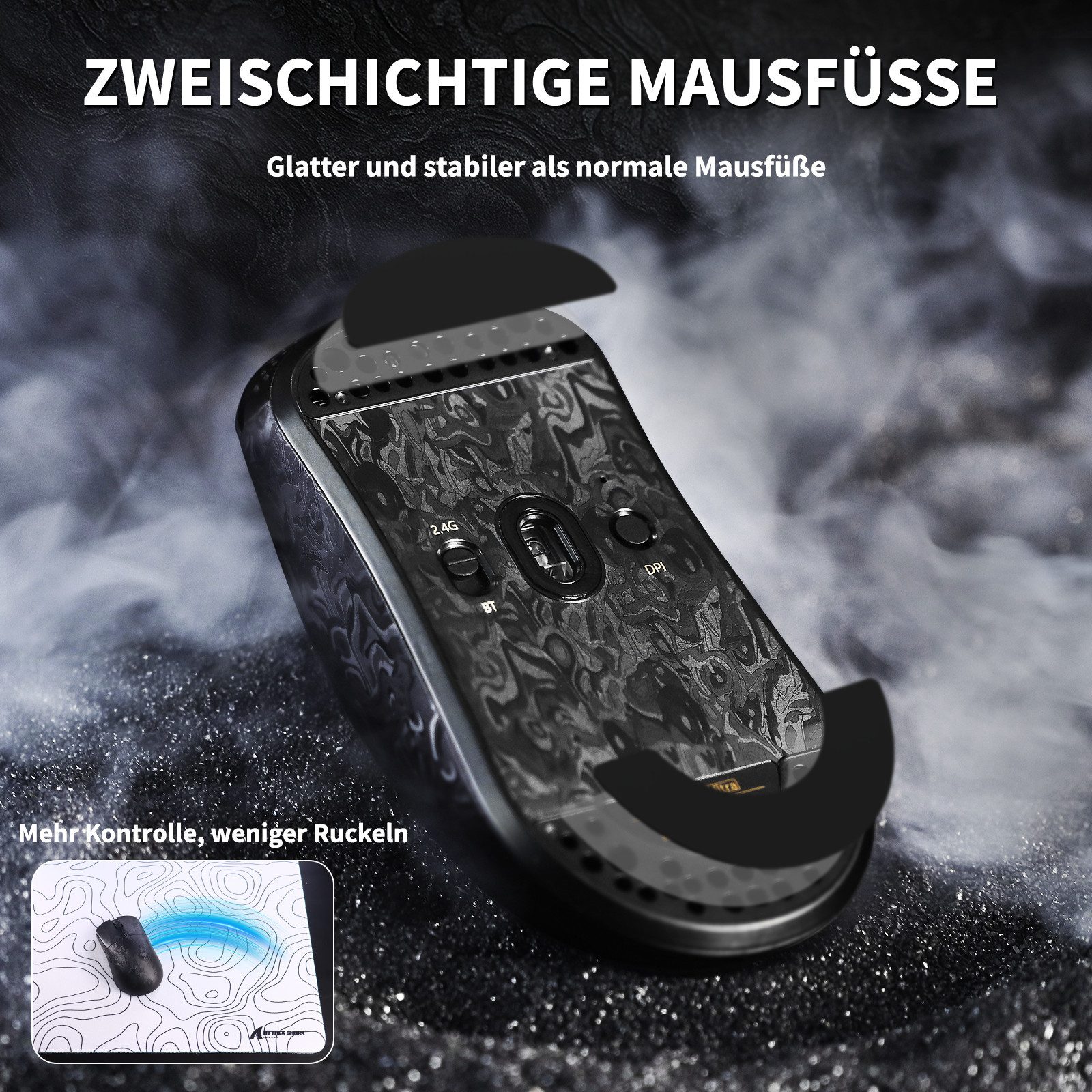 ATTACK SHARK R11Ultra 8K Kohlefaser kabellose Gaming-Maus mit 42000 DPI Gaming-Maus (kabelgebunden, Bluetooth, 2.4G, 8000 dpi, Kohlefaser-Design,kabellose,leich – Bild 5 von 5