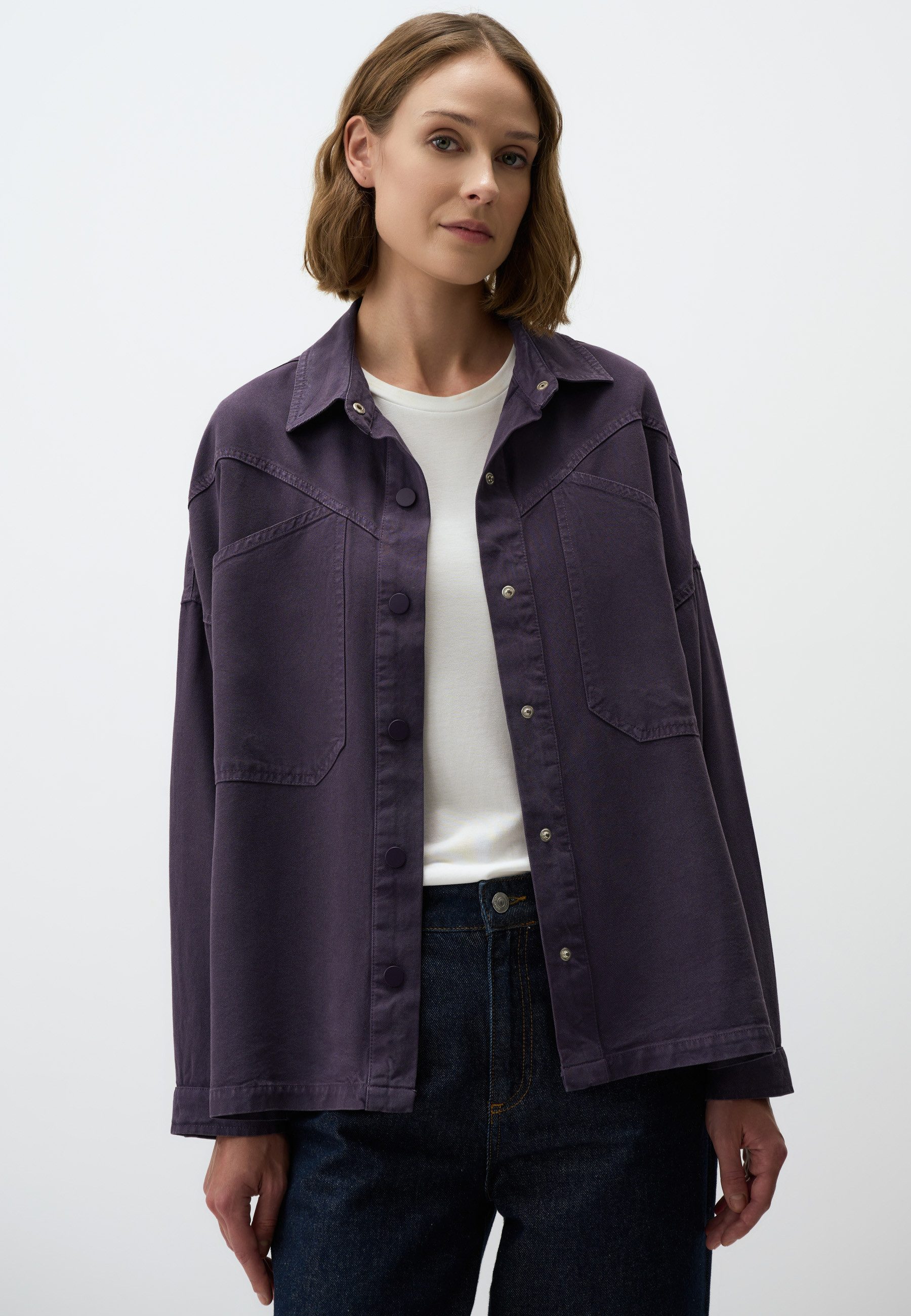 Hemdbluse Lockere Passform Lang Denim Gewebt Jacke