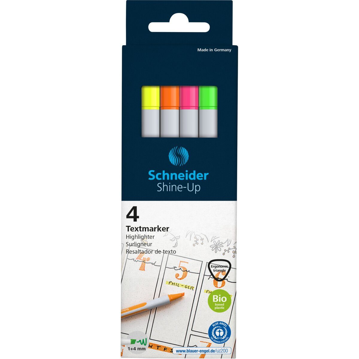 SCHNEIDER Marker Textmarker Shine-Up sortiert Karton-Etui 4 Stück
