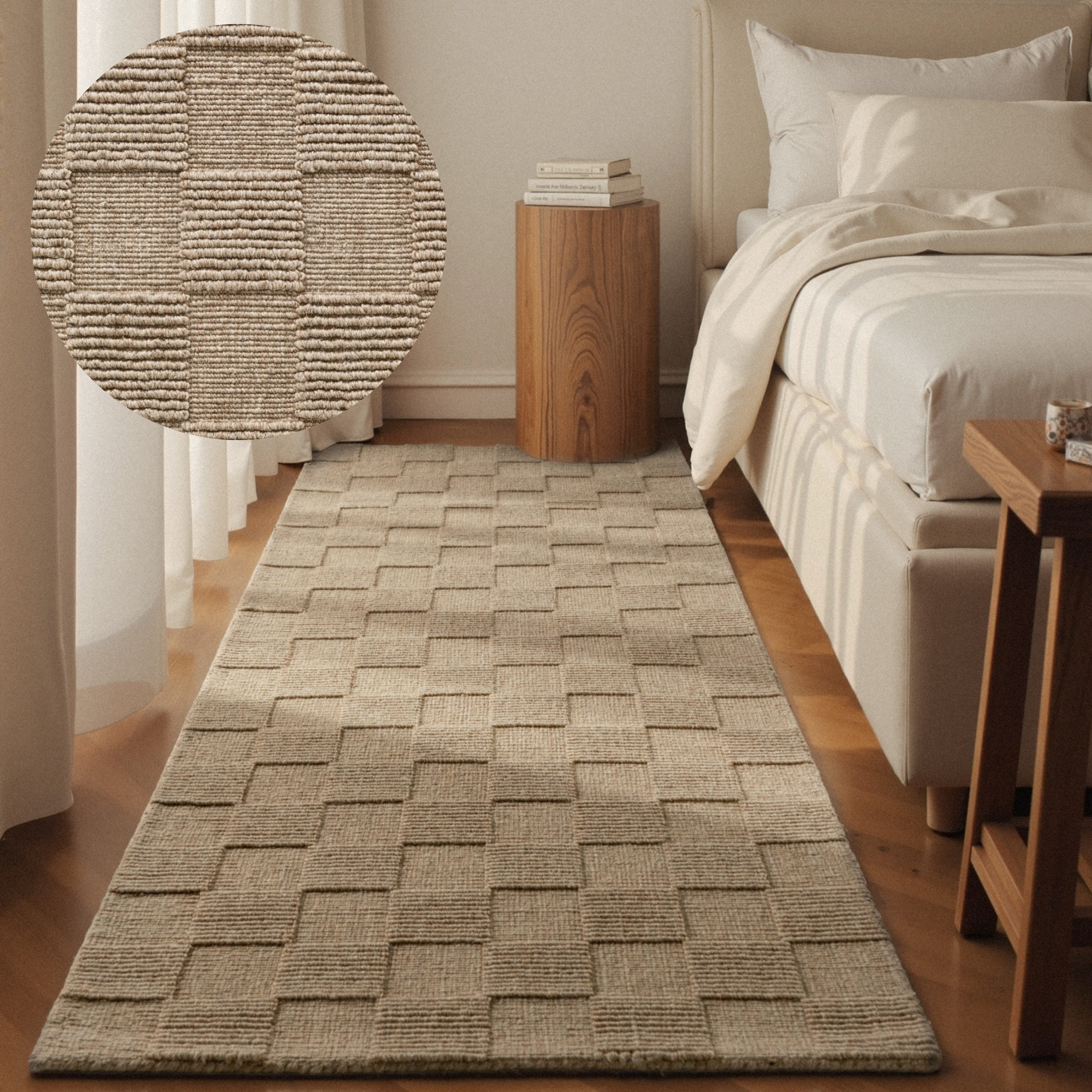 Villeroy & Boch Wollteppich Scala, rechteckig, Höhe: 10 mm, Handgewebt, Wolle, Kariert, Natur, 3D-Struktur, Karo, Wohnzimmer