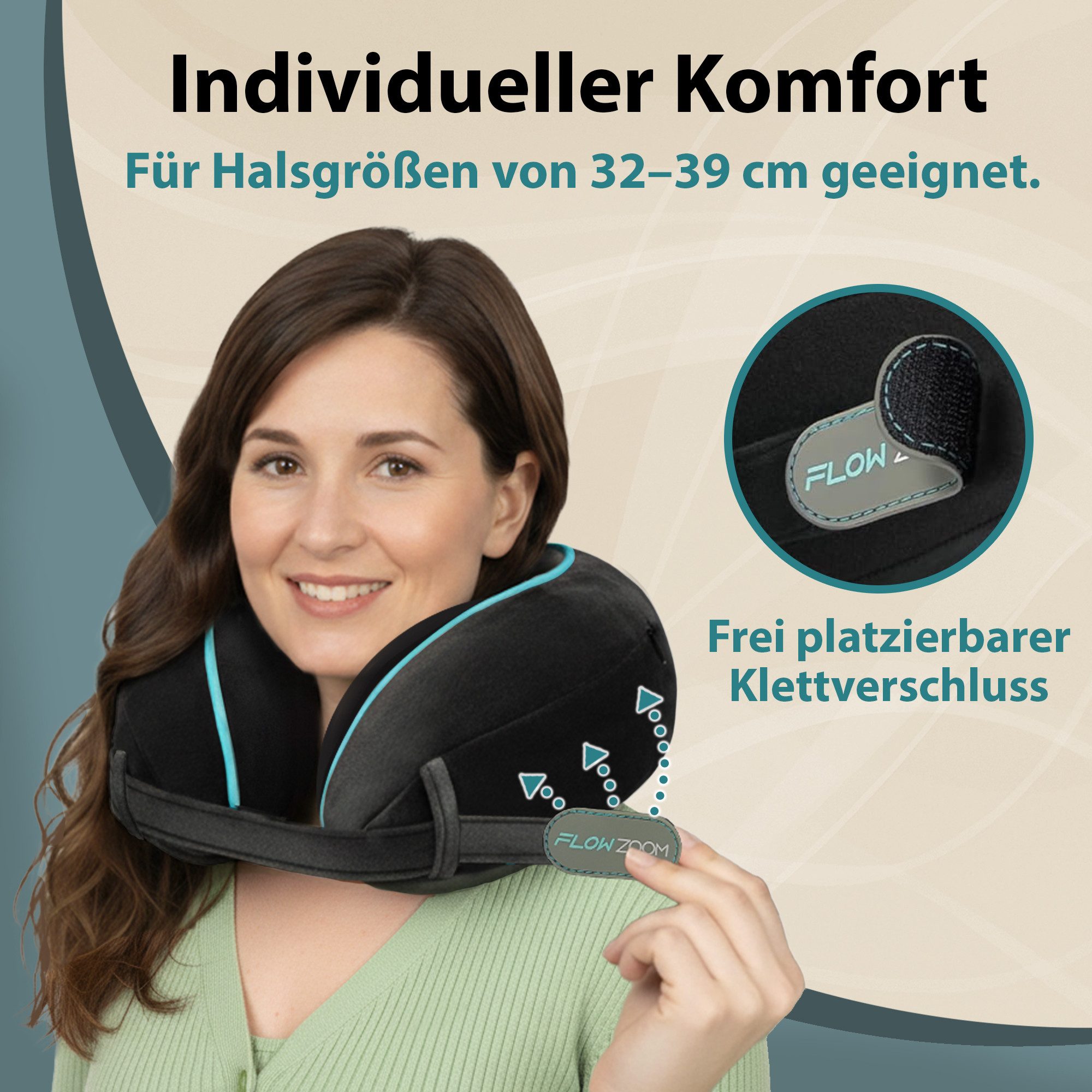 FLOWZOOM Nackenhörnchen DREAM - Nackenkissen Flugzeug - Memory-foam für lange, schmale Hälse, Nackenkissen Reisen - Nackenhörnchen für Erwachsene - Memoryschaum