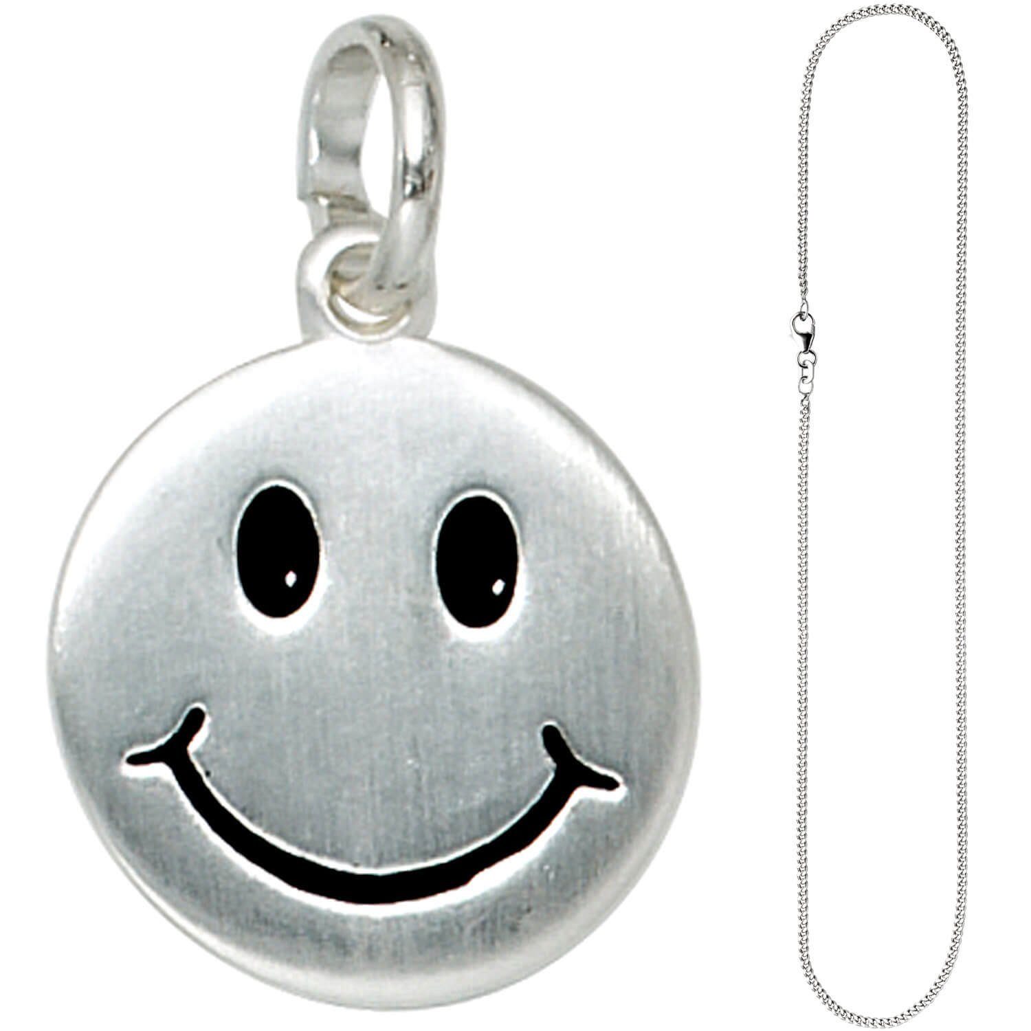 Schmuck aus Panzerkette Silberkette Smiley Schmuck-Set, Silber 925 42cm 1,7mm mit Halsschmuck, Krone