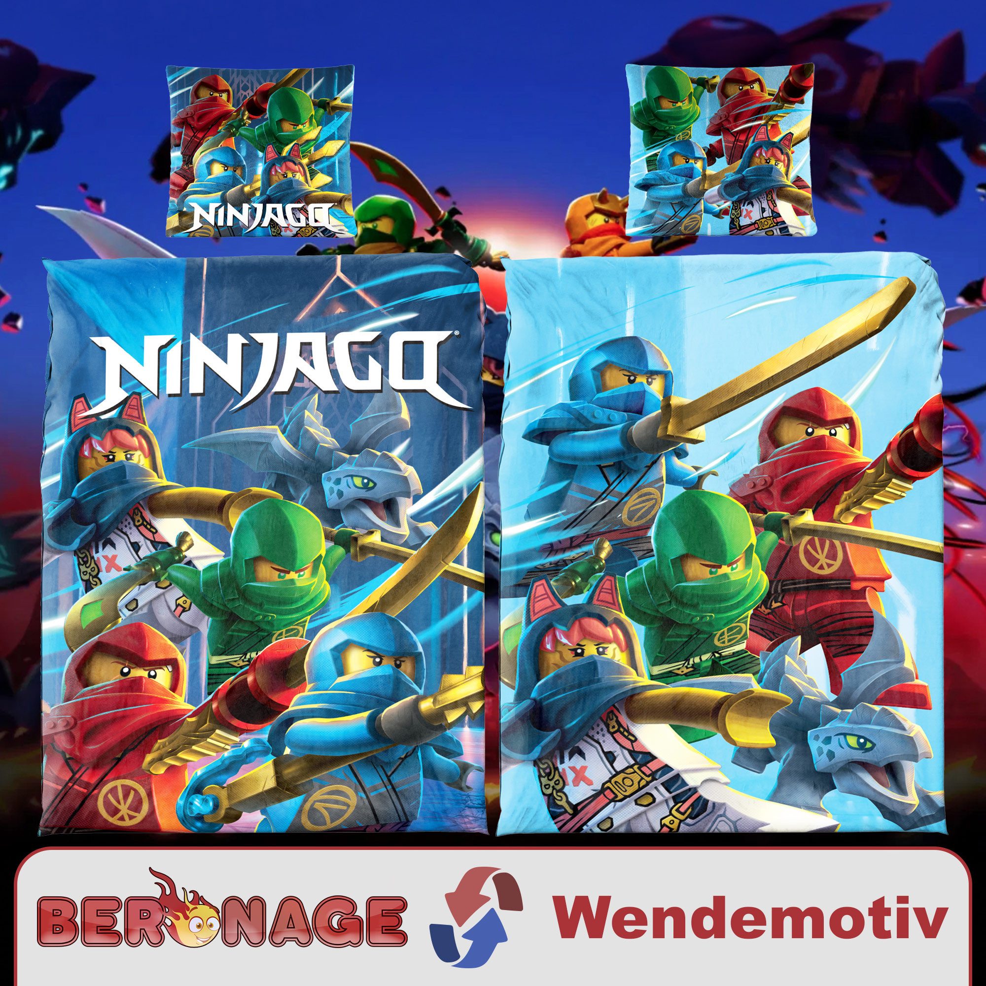 BERONAGE Kinderbettwäsche LEGO Ninjago Save Haven Bettwäsche Linon/Renforcé, Baumwolle, 2 teilig, 135x200 + 80x80 cm – Bild 4 von 5