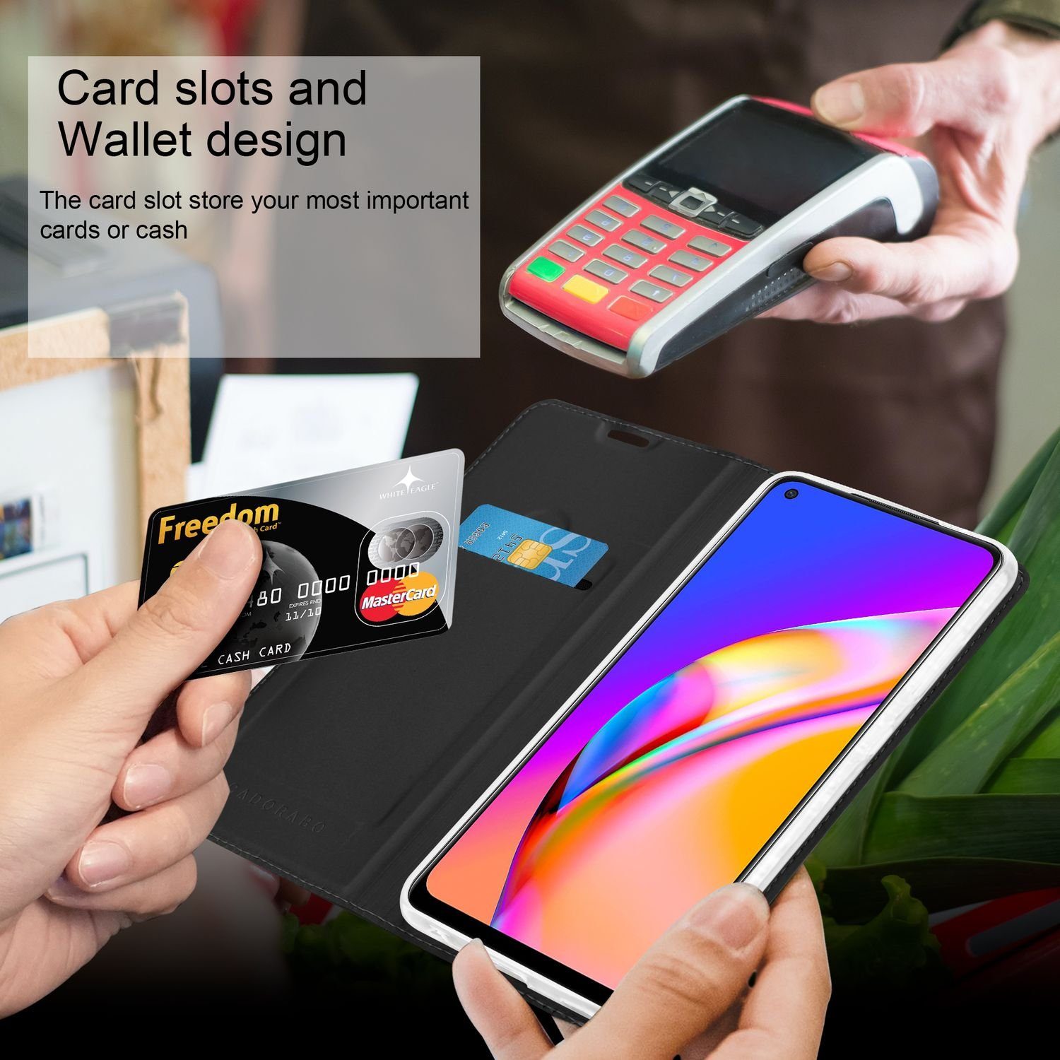 Cadorabo Handyhülle für Oppo A94 5G Hülle Oppo A94 5G, Schutzhülle Hülle mit Standfunktion, Magnetverschluss und Kartenfach