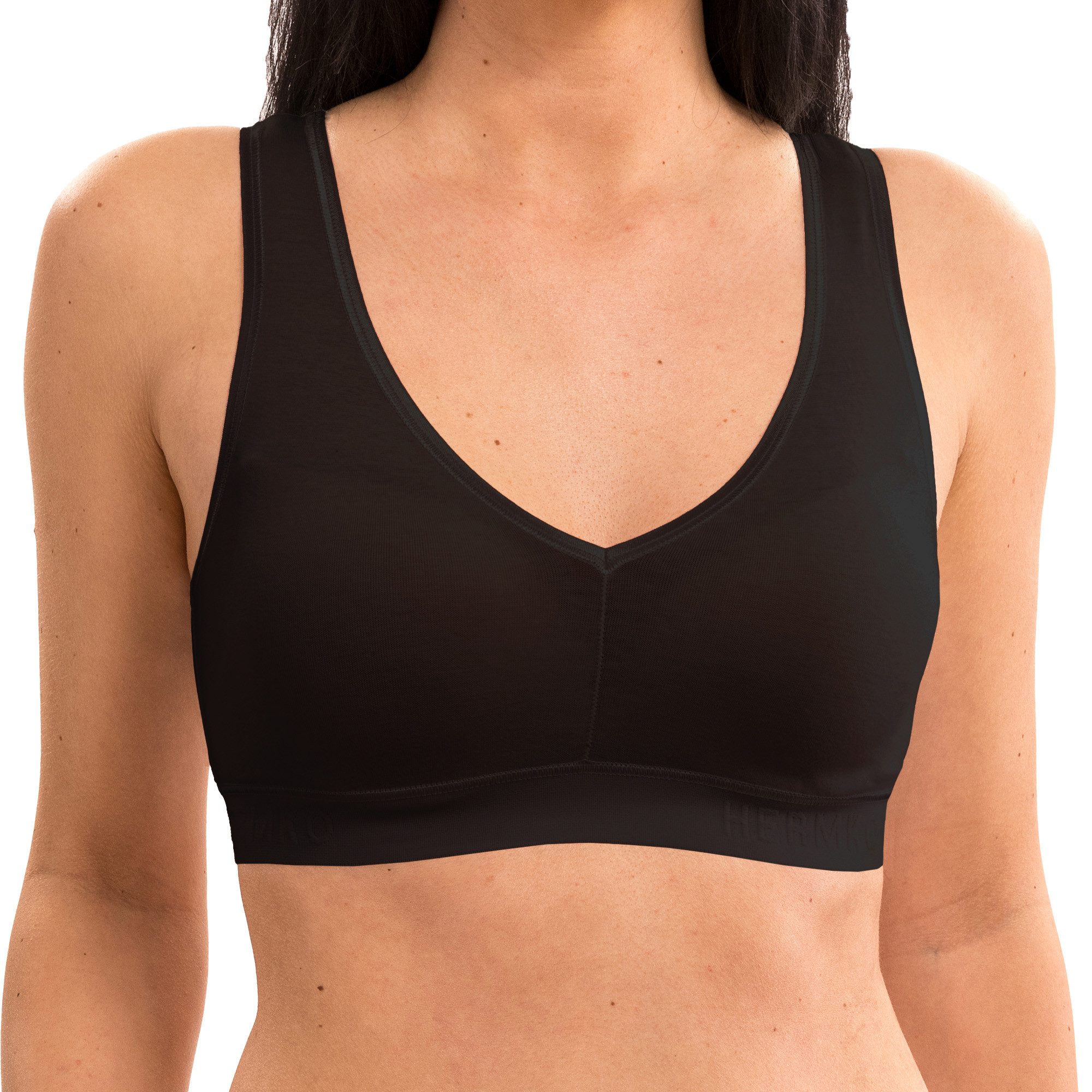 HERMKO Bustier 5420 Baumwolle/Elastan, breite Träger, Weichbund-Abschluss, V-Ausschnitt