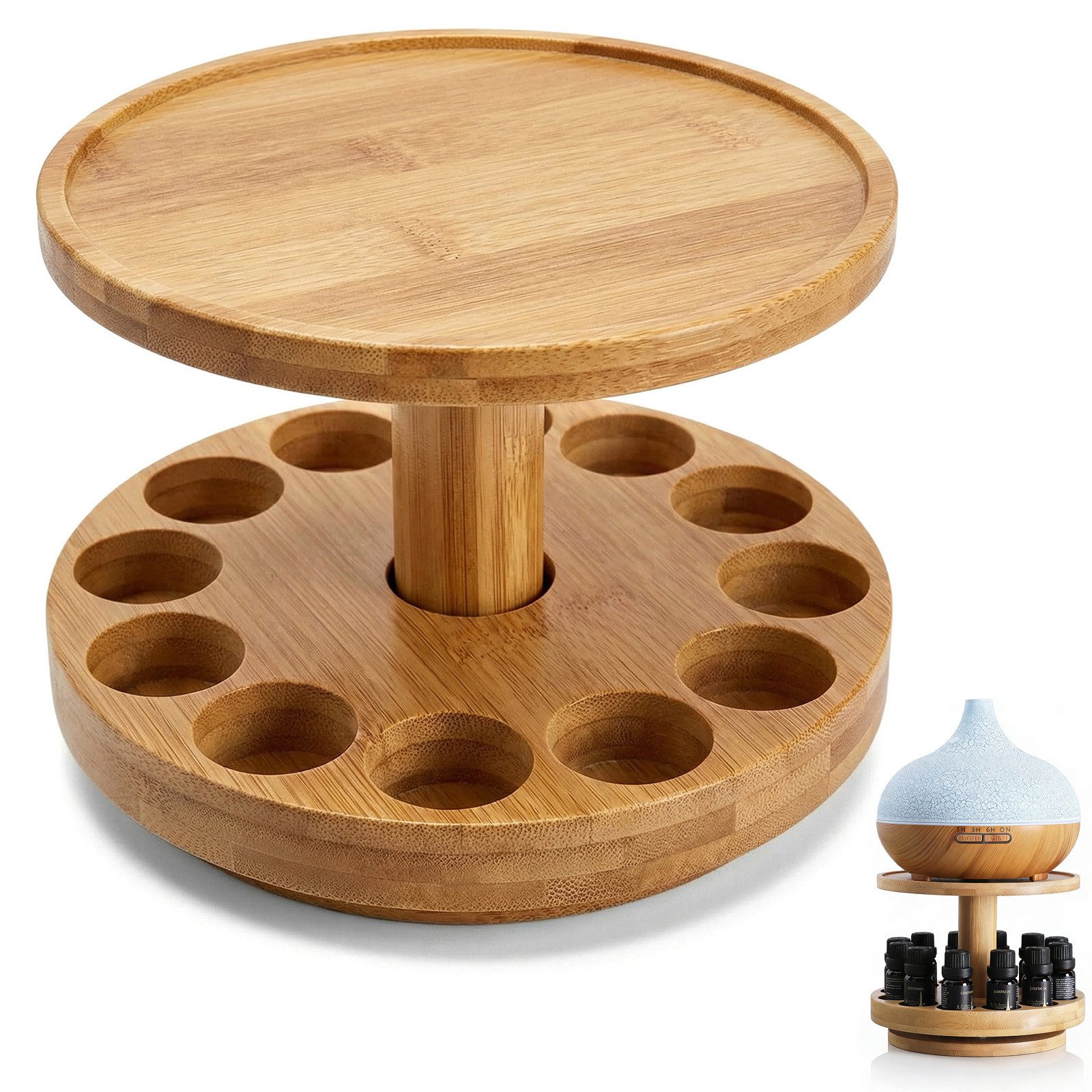 BlingBin Ablageregal Aromatherapie-Öl-Halter Ätherisches Öl Display Ständer Holzorganisator, 1er Set 1-tlg., 2-stöckiger Ölkasten-Aufbewahrungsregal für Ätherische Öle und Duftöle