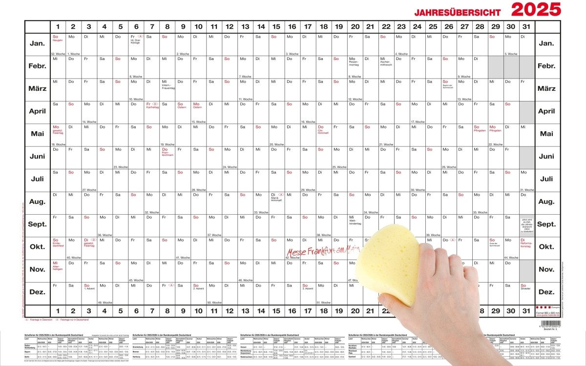 GÜSS Kalender Jahresplaner Jahresübersicht A1 12 Monate abwischbar Kalendarium 2027