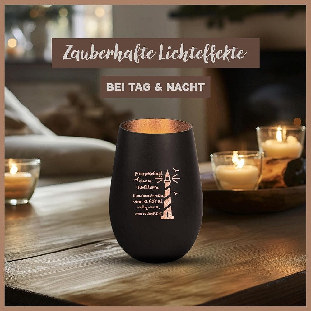 Der Porzellan-Laden Windlicht Personalisiertes Windlicht: 'Freundschaft ist wie ein Leuchtturm'.