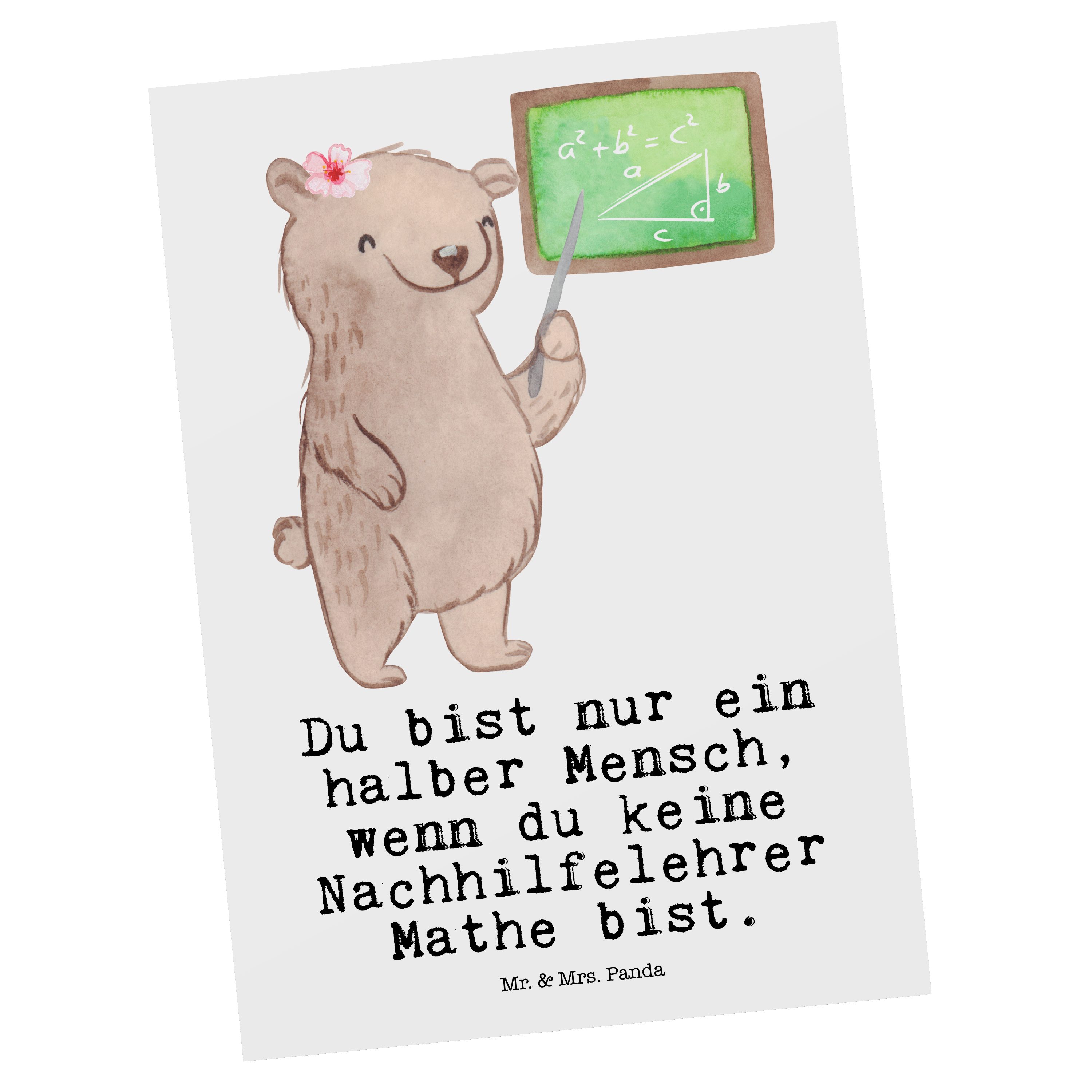 Mr. & Mrs. Panda Postkarte Nachhilfelehrer Mathe mit Herz - Weiß - Geschenk, Geschenkkarte, Einl