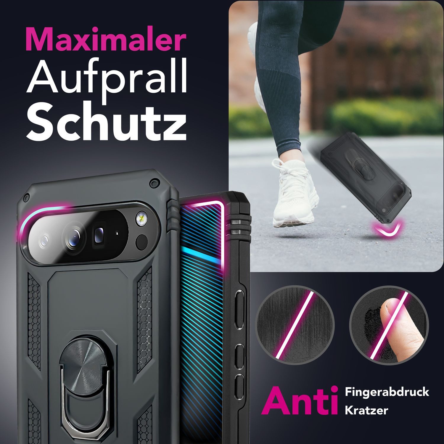 Nalia Smartphone-Hülle Google Pixel 10 Pro XL 17,3 cm (6,8 Zoll), Military Style Panzerhülle / Extrem Robust / 360° Ring / Outdoor Case