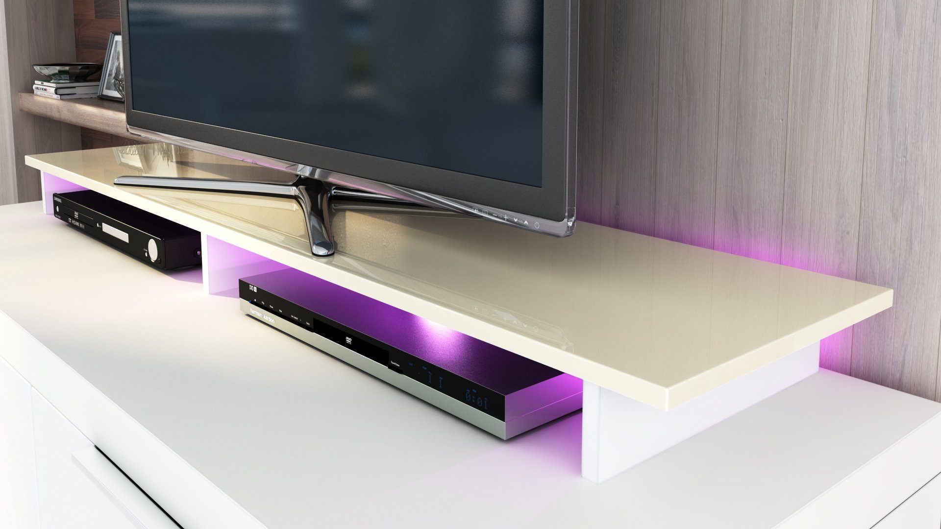 Vladon TV-Board Game (Aufsatz für TV-Boards, zur Erhöhung), Weiß matt/Creme Hochglanz (138,5 x 9,5 x 34,5 cm)