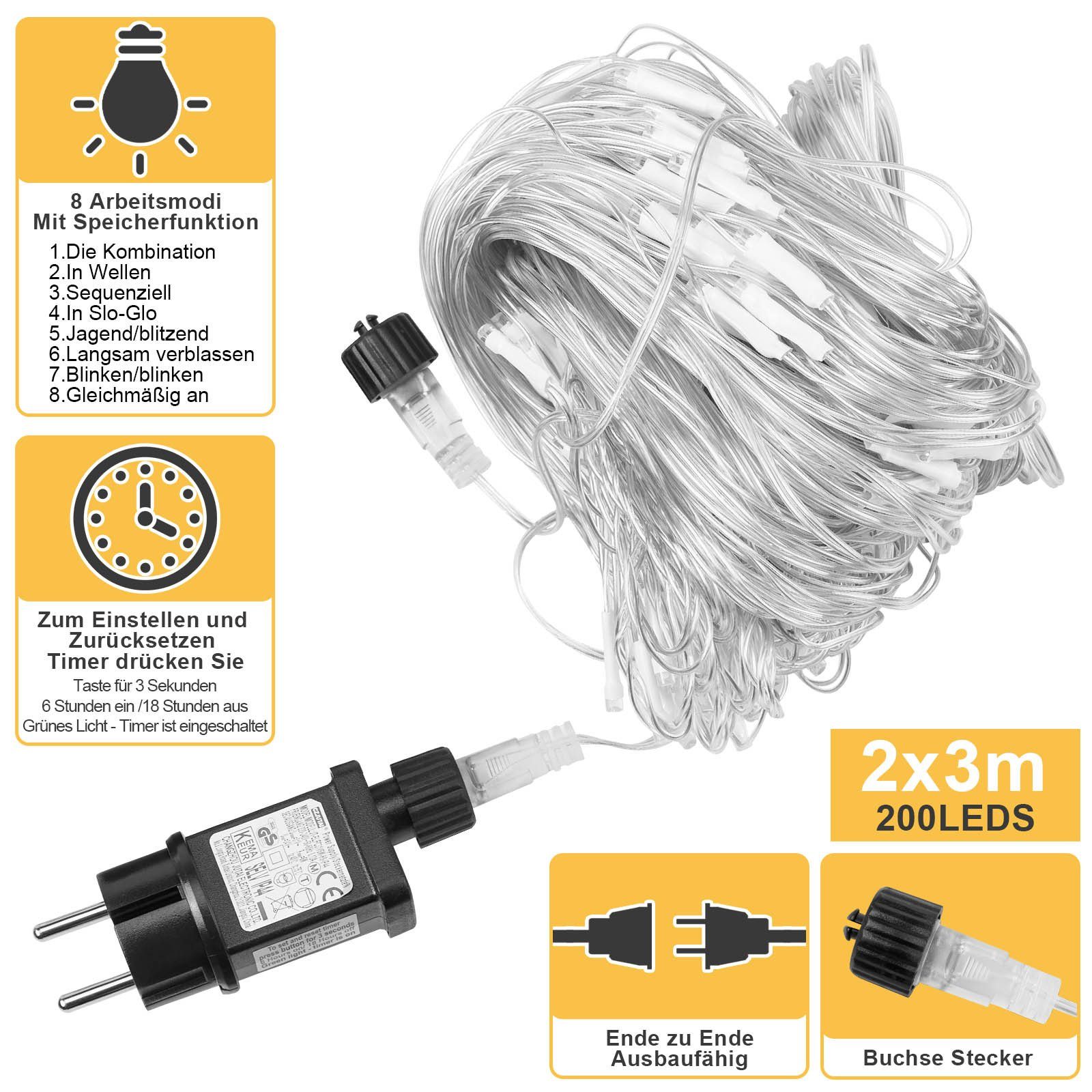 MUPOO Ramadan lichtervorhang, Deko EID und Lichternetz Lichterkette, Lichternetz Energiesparen LED mubarak 31V Lichternetz 8 Speicherfunktion, Modi,Timer