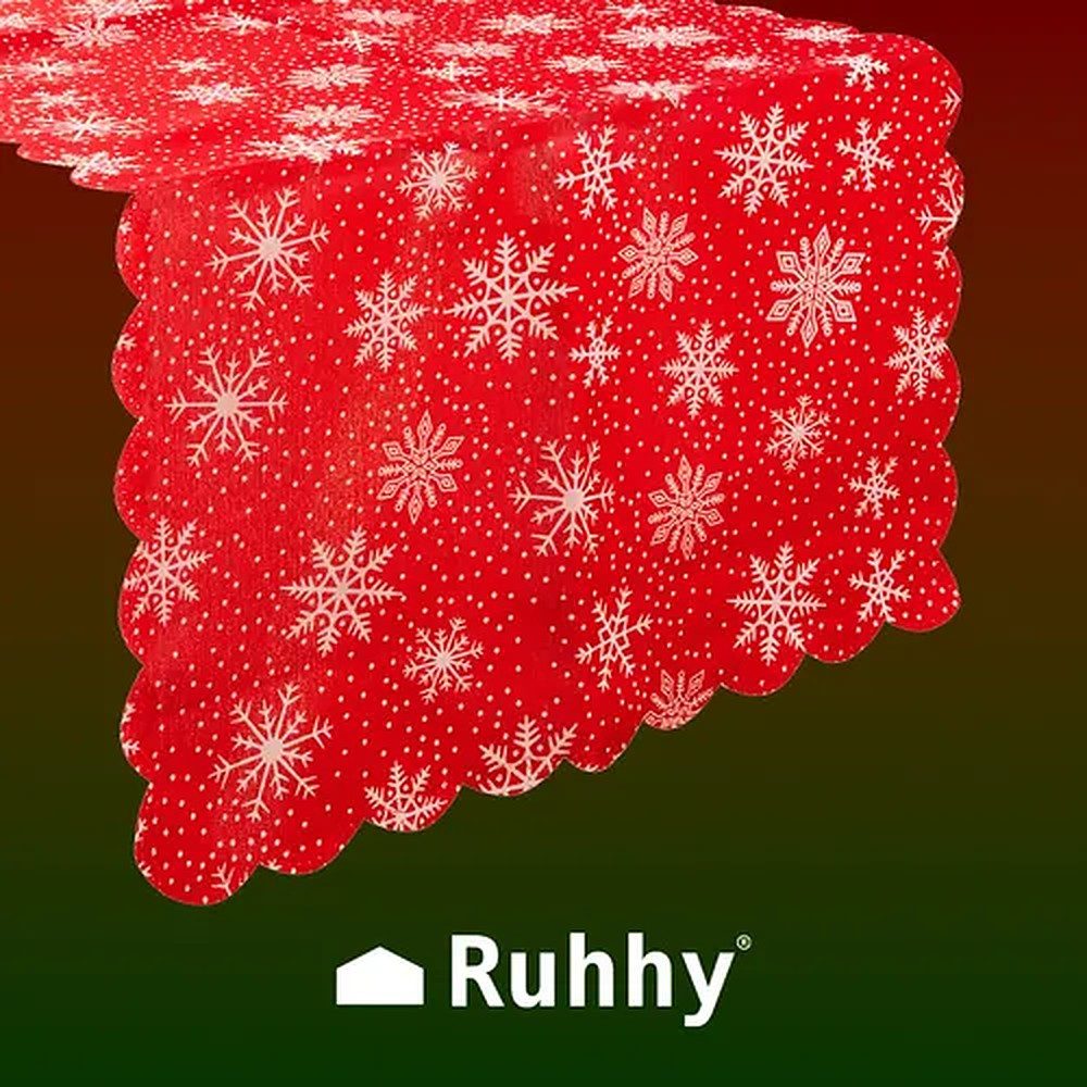Ruhhy Tischläufer Tafellaeufer Tischdeko (Spar-Set 1-tlg, 220x35cm pflegeleicht), Schneeflockenmuster, pflegeleicht, waschbar