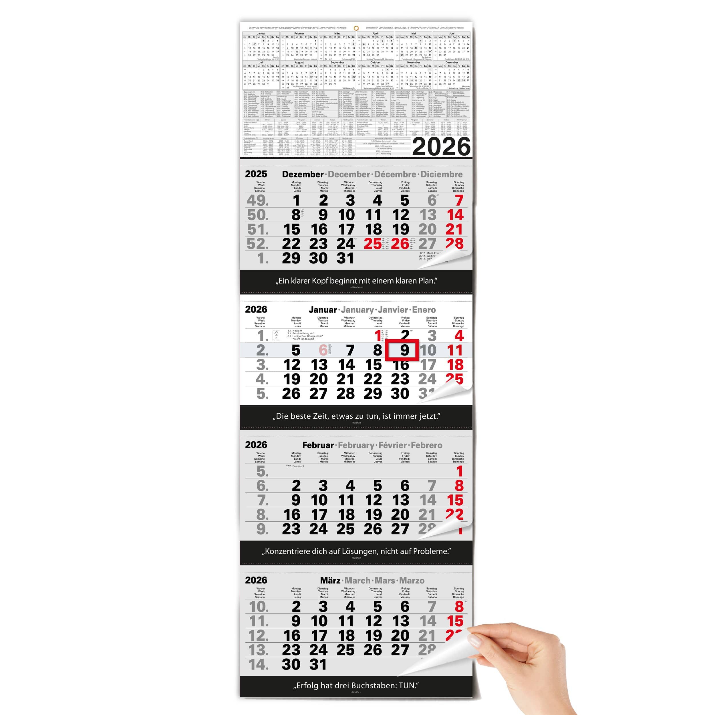 TOBJA Wandkalender 4 Monatskalender 2026 Wandkalender mit Schieber, Kalender 2026 Wandkalender XXL