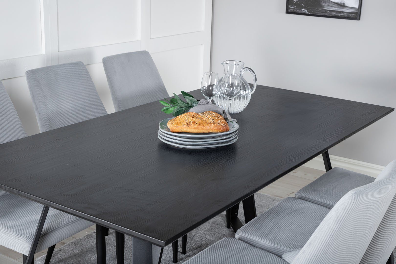 ebuy24 Essgruppe MarinaBLBL Essgruppe Esstisch Grau 6 schwarz Leone, und (7-tlg)