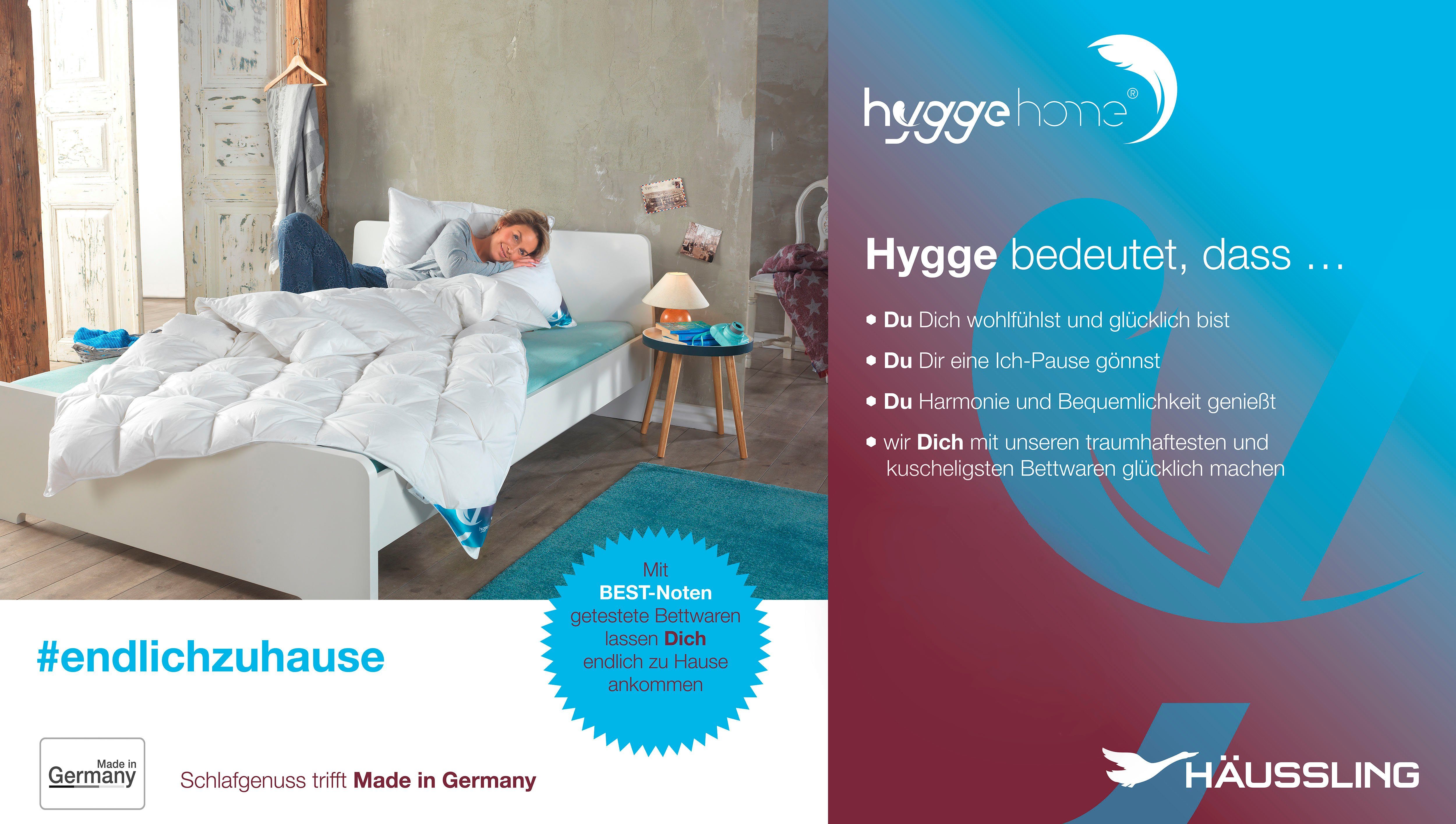 Haeussling Daunenbettdecke Hygge Home, Bettdecken für Sommer und Winter, Ganzjahresdecke, Decke, Füllung: weiße, neue 90% Daunen und 10% Federn, Kl. 1, Bezug: 100% Baumwolle, Bettdecke 135x200 cm, 155x220 cm & weitere Größen
