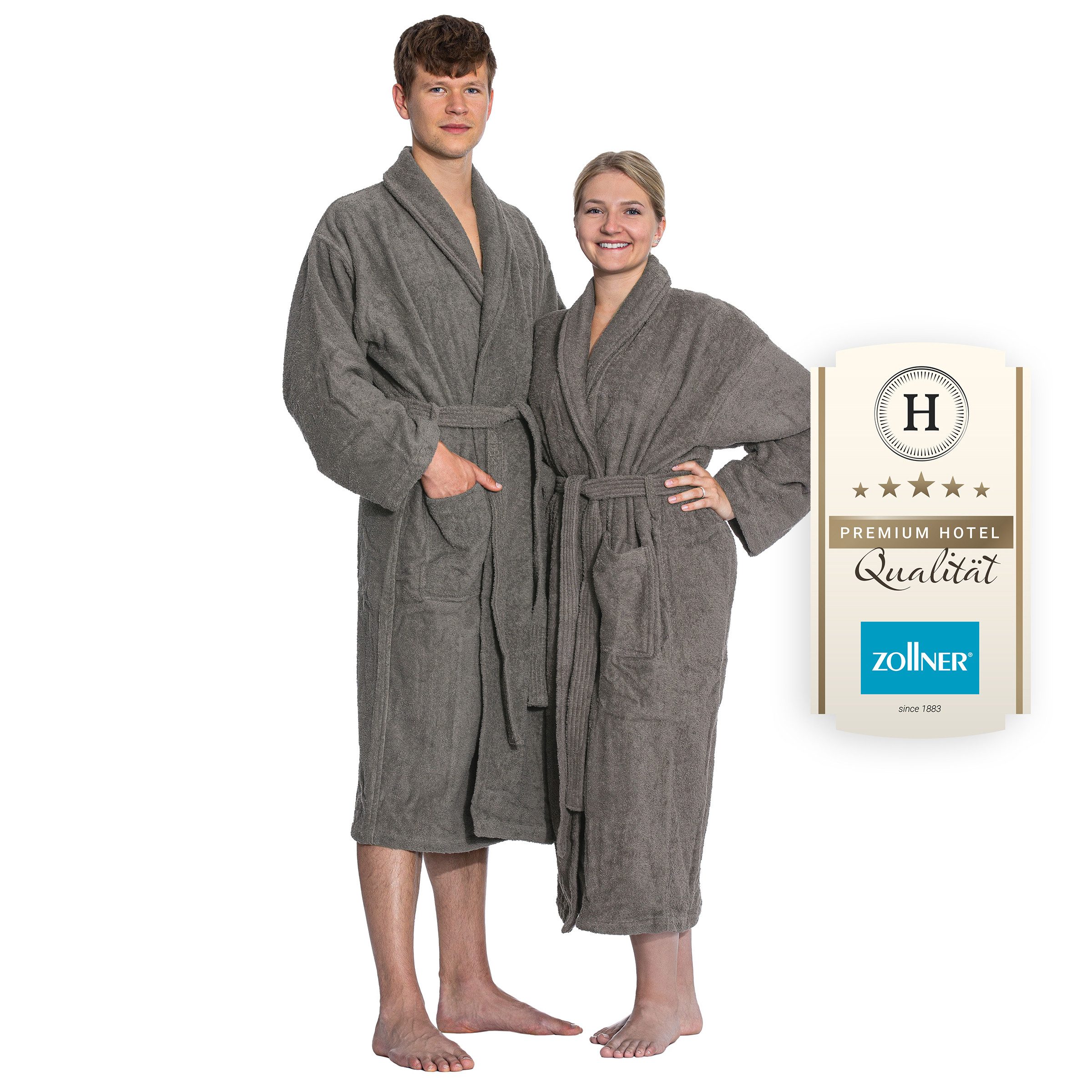 ZOLLNER Unisex-Bademantel 100% Baumwolle, Schalkragen, Gürtel, Schalkragen, 100% Baumwolle, vom Hotelwäschespezialiten, S-6XL mehr