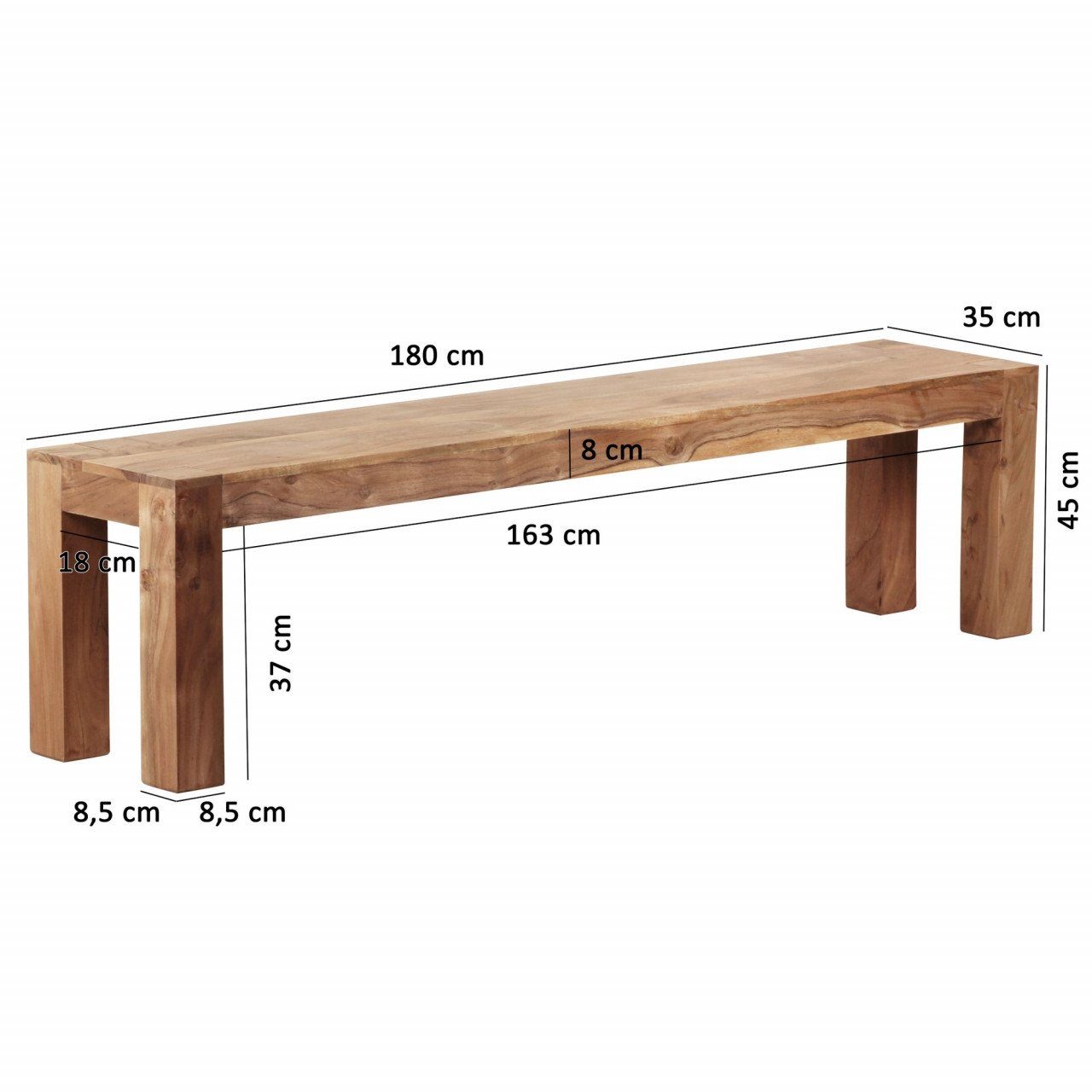 furnicato Sitzbank MUMBAI Massiv-Holz x 180 35 cm Akazie 45 x