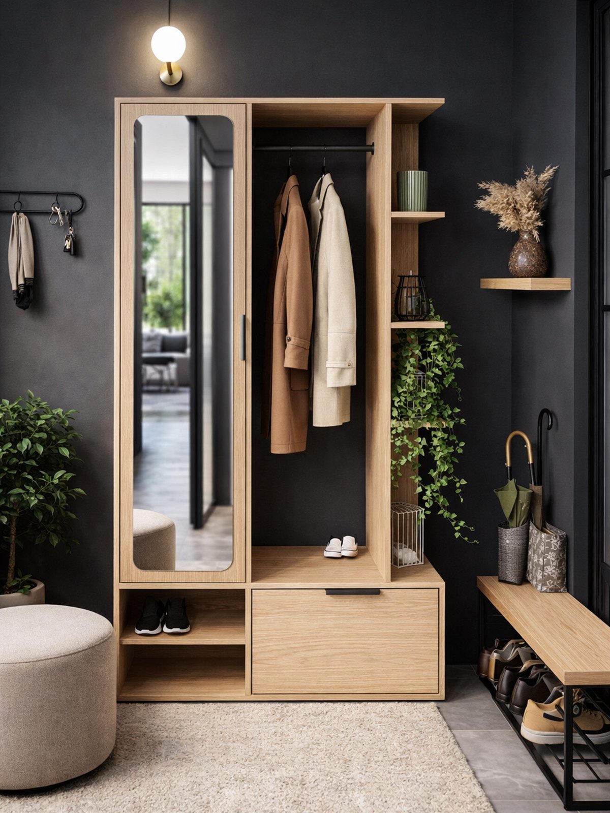 Compleo Garderobenschrank mit Spiegel und mit Kleiderstange ALIS, Verschiedene Farben