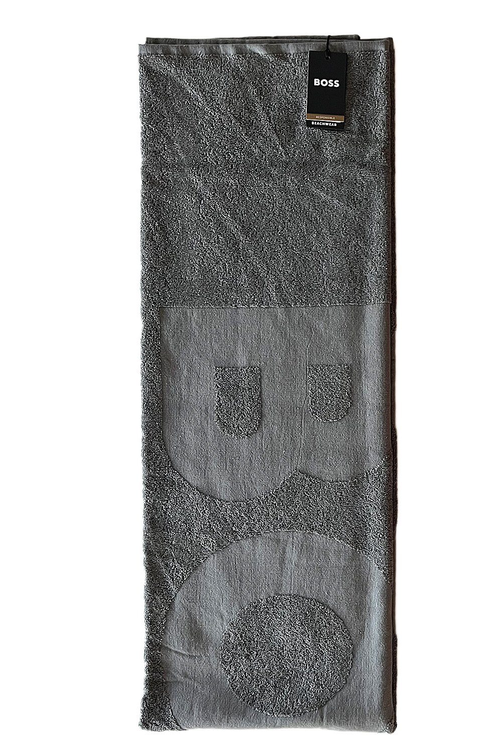 BOSS Badetuch Beach Towel Solid, Baumwolle (1-St), Saunatuch 80x160 cm Beachwear Responsible Product Dark Grey (029)