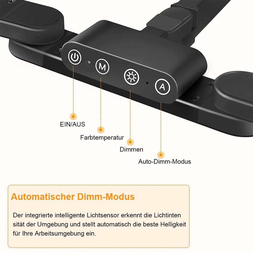 Sunicol Schreibtischlampe LED Dimmbar Klemmbar 24W 95CM, 5 Farbmodi, Doppelkopf Tischlampe, Automatische Dimmung Tischlampe für Homeoffice Büro – Bild 3 von 5