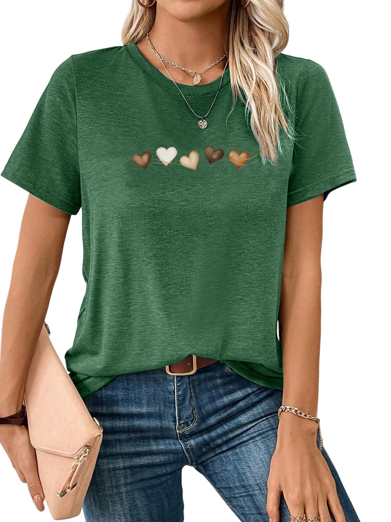 Kurzarmshirt Damen bequemes Sommer Kurzarmbluse Locker Liebe Print-Shirt
