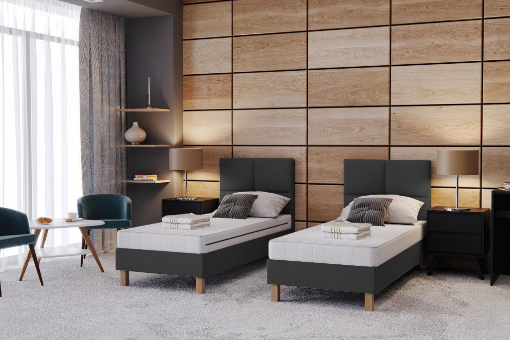 TRADA Boxspringbett Hotelbett mit Bettverbindungssystem 70x200 cm - 1 Stück - Dunkelgrau (Bett + Matratze), in verschiedenen Größen und Farben