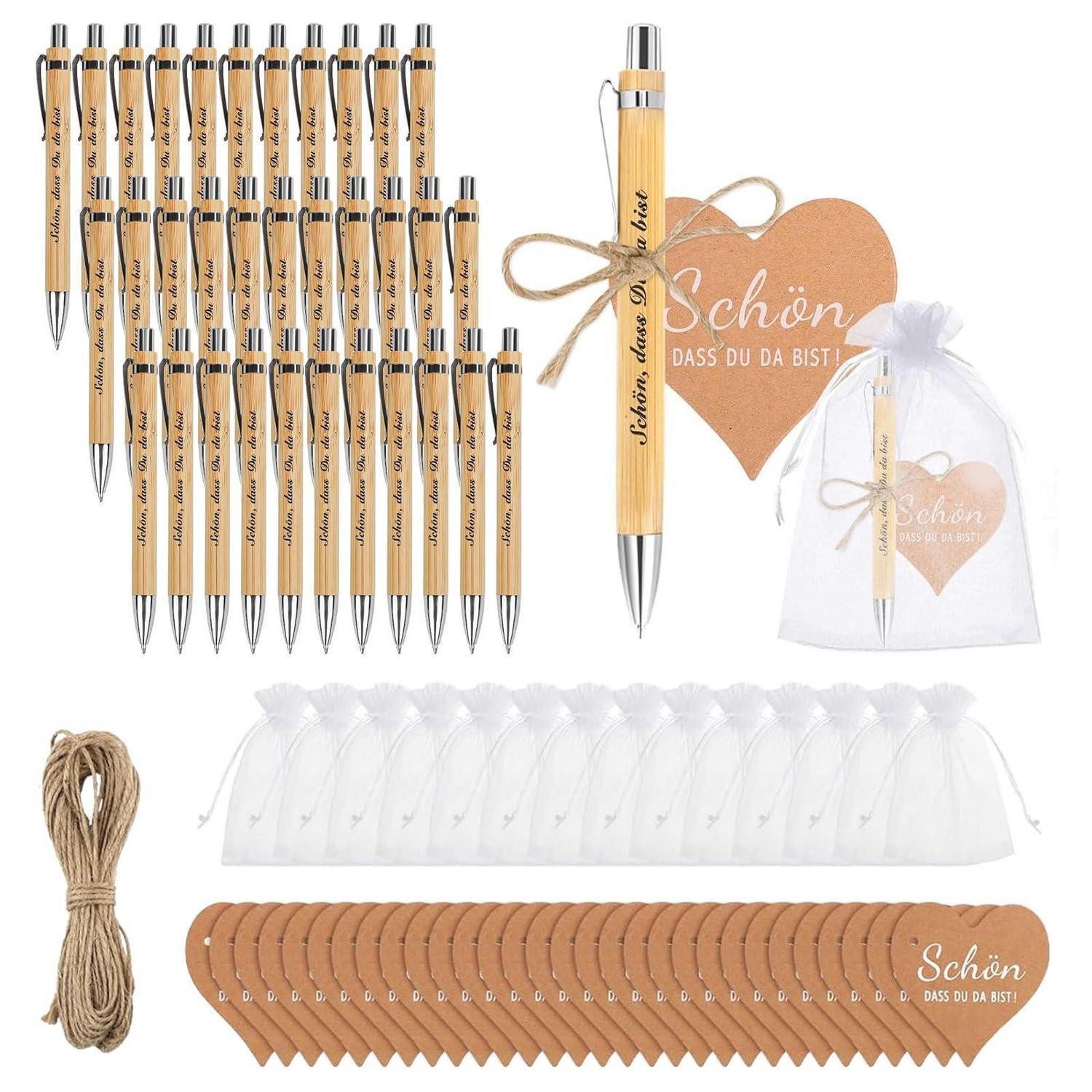 LuxusKollektion Kugelschreiber Holzkugelschreiber "Schön Das du da Bist" 50er Set