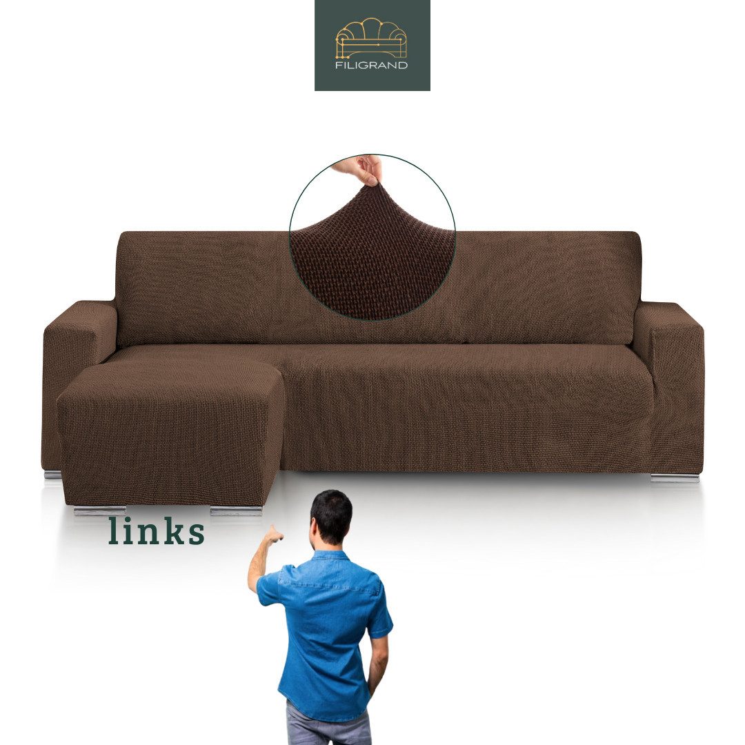 Belmarti Sofahusse 1-teiliger Sofabezug für L-Form mit Ottomane, hergestellt in Spanien, elastisches Material, hochwertiger und langlebiger Baumwollmix