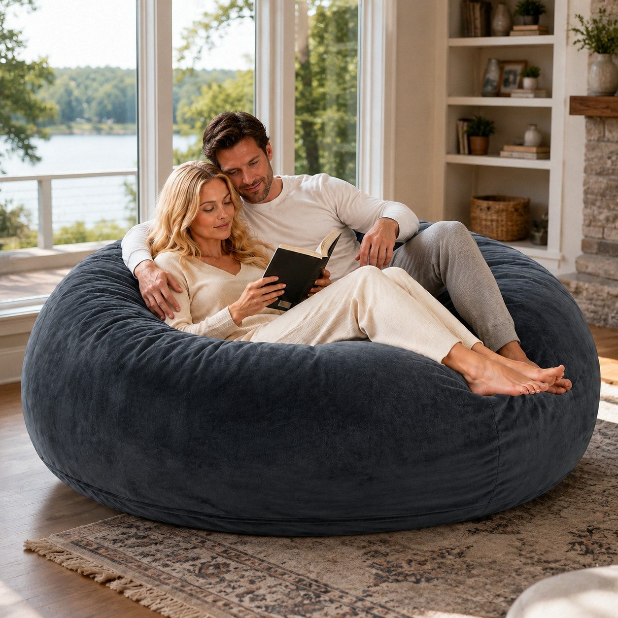 VUZINIC Sitzsack 6ft mit Füllung, für Groß & Klein, weich (1 St), maschinenwaschbarer Bezug, Dunkelgrau