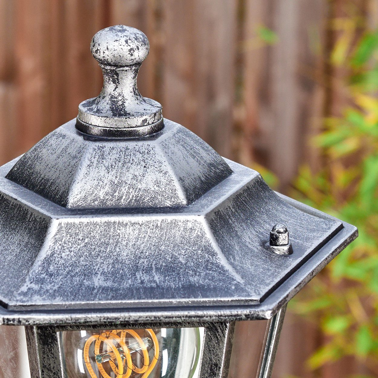 hofstein Pollerleuchte Außenwegeleuchte aus Metall/Glas in Schwarz/Silber/Klar, ohne Leuchtmittel, Wegeleuchte im Vintage/Antik/Landhaus-Design, 190 cm, 1 x E27, IP44